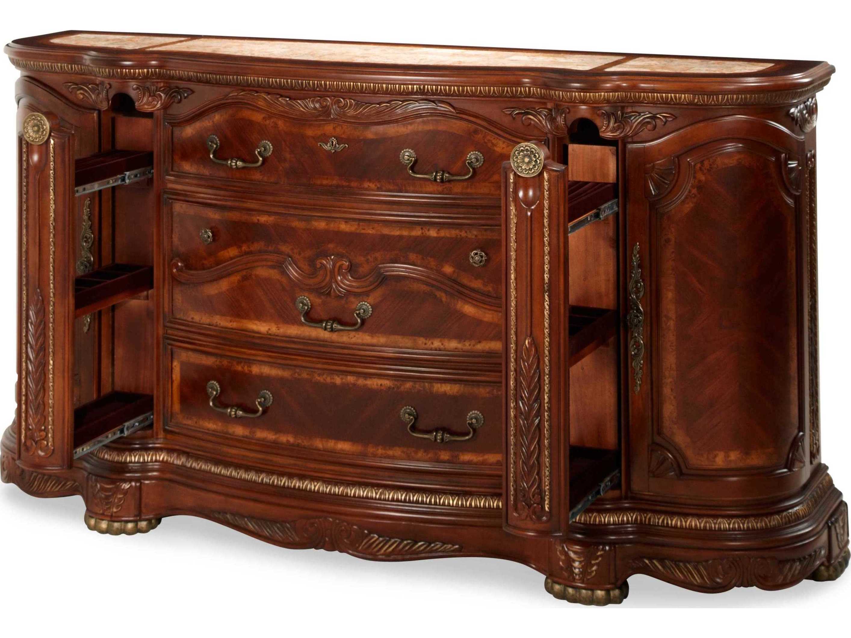 Aico Furniture Michael Amini Cortina Honey Walnut ThreeDrawer Triple