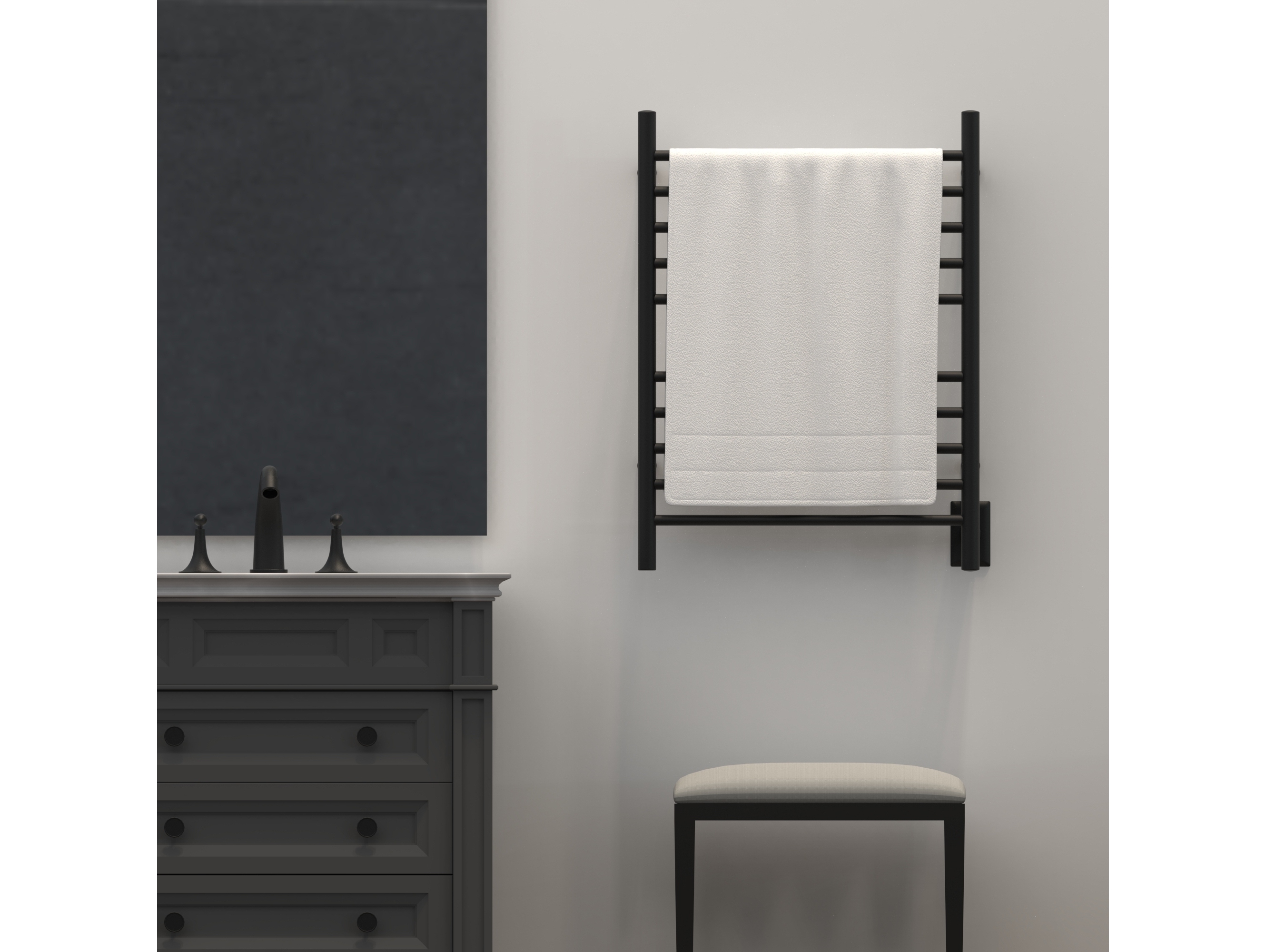 Amba Radiant Matte Black Radiant Hardwired Straight Heated Towel Rack
