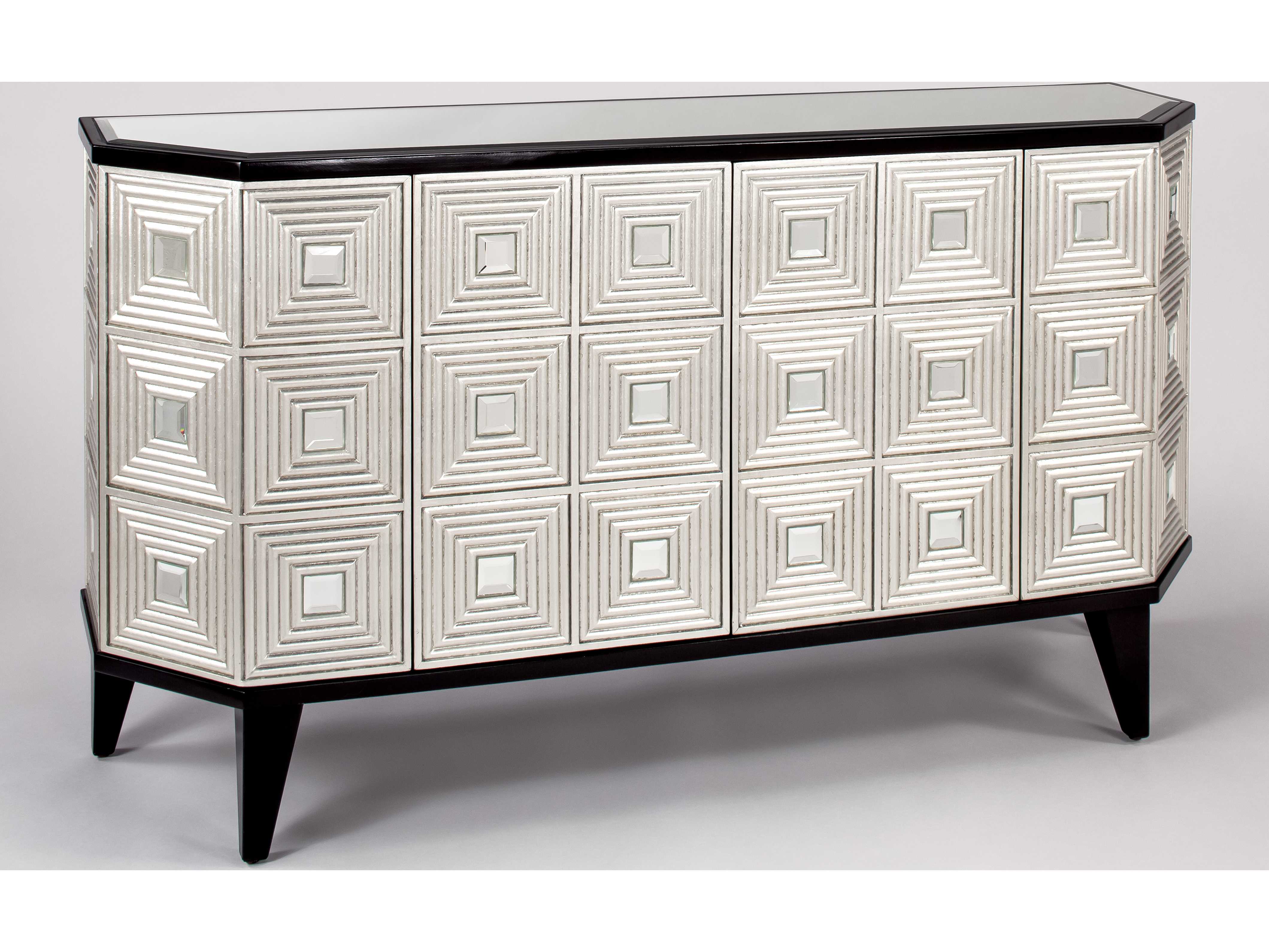 Artmax 65.5 x 36 Black Espresso & Silver Leaf Credenza AMX1980S