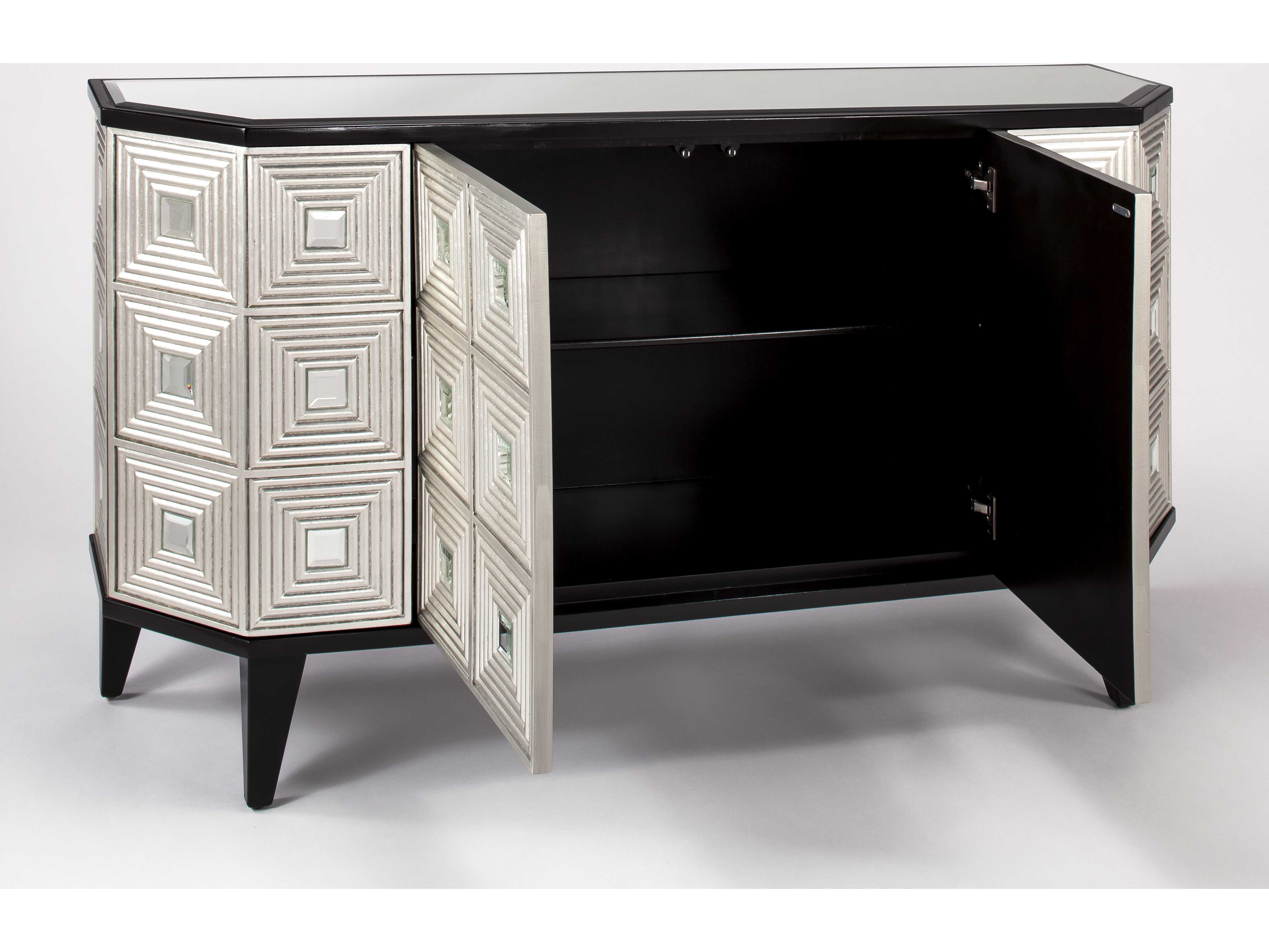 Artmax 65.5 x 36 Black Espresso & Silver Leaf Credenza AMX1980S