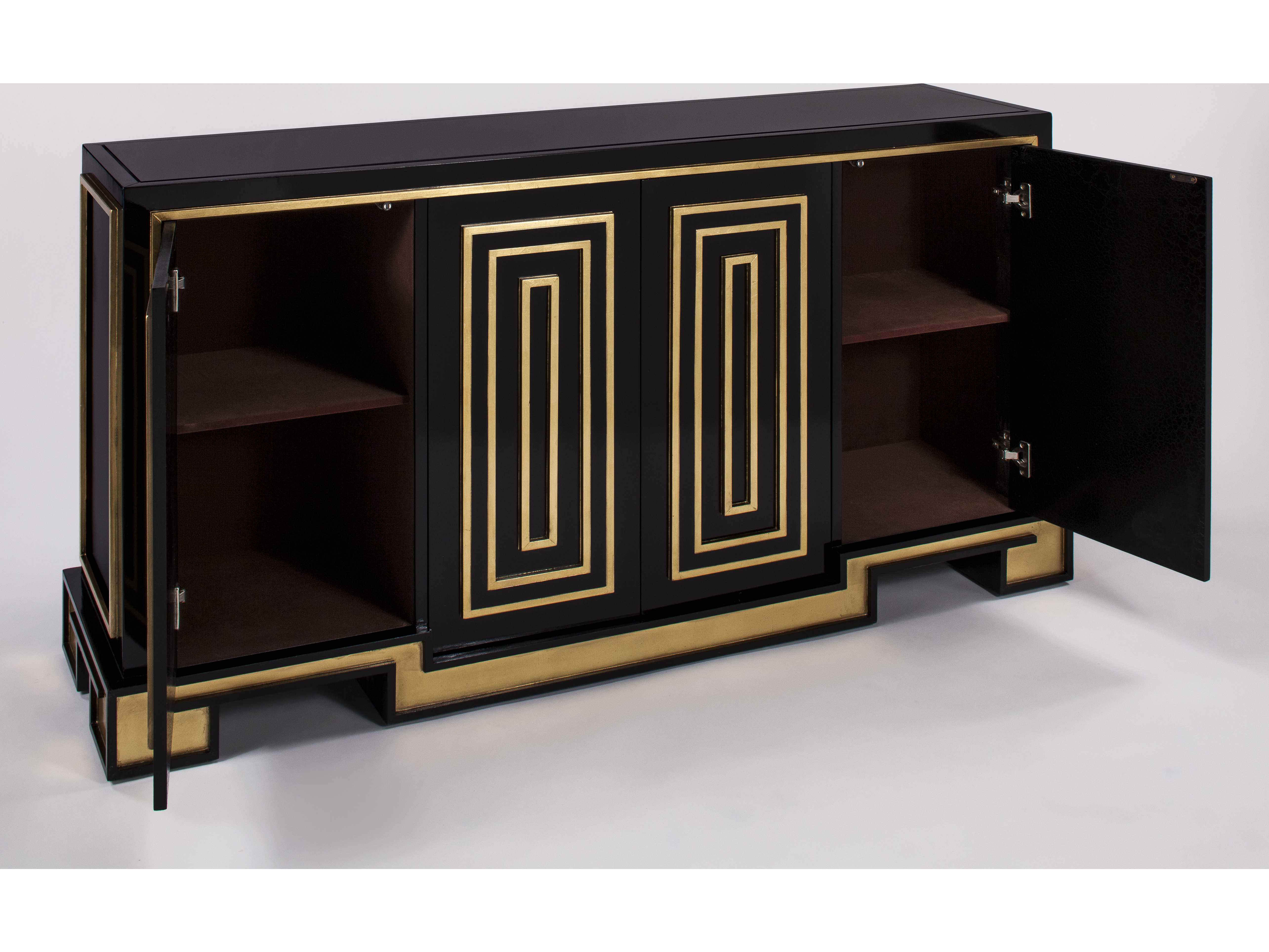Artmax 63.5 x 34 Gold Leaf & Black Lacquer Credenza AMX4440S