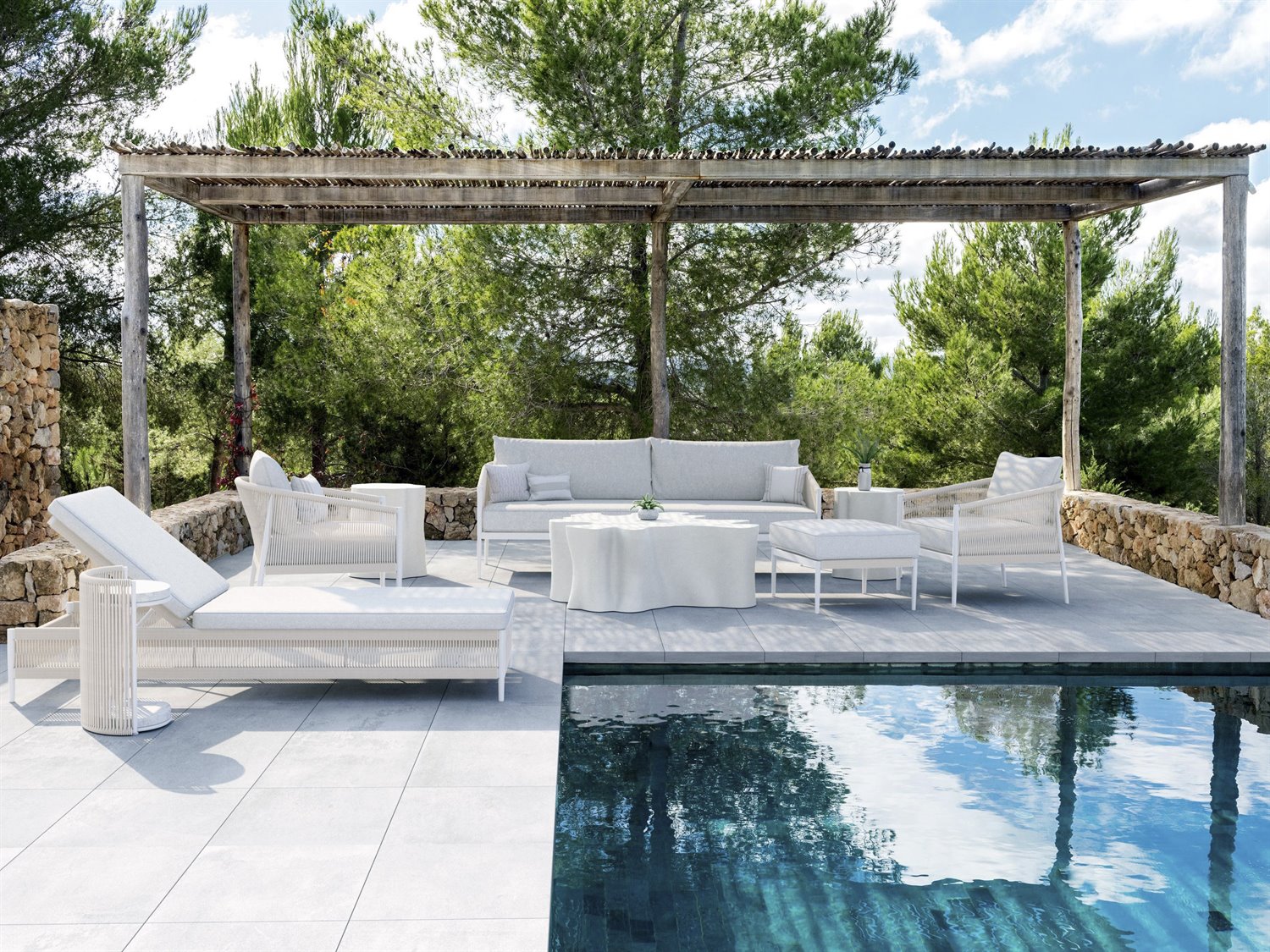 Azzurro Living Catalina White Rope Outdoor Lounge Set AZZCATALINALNGSET2