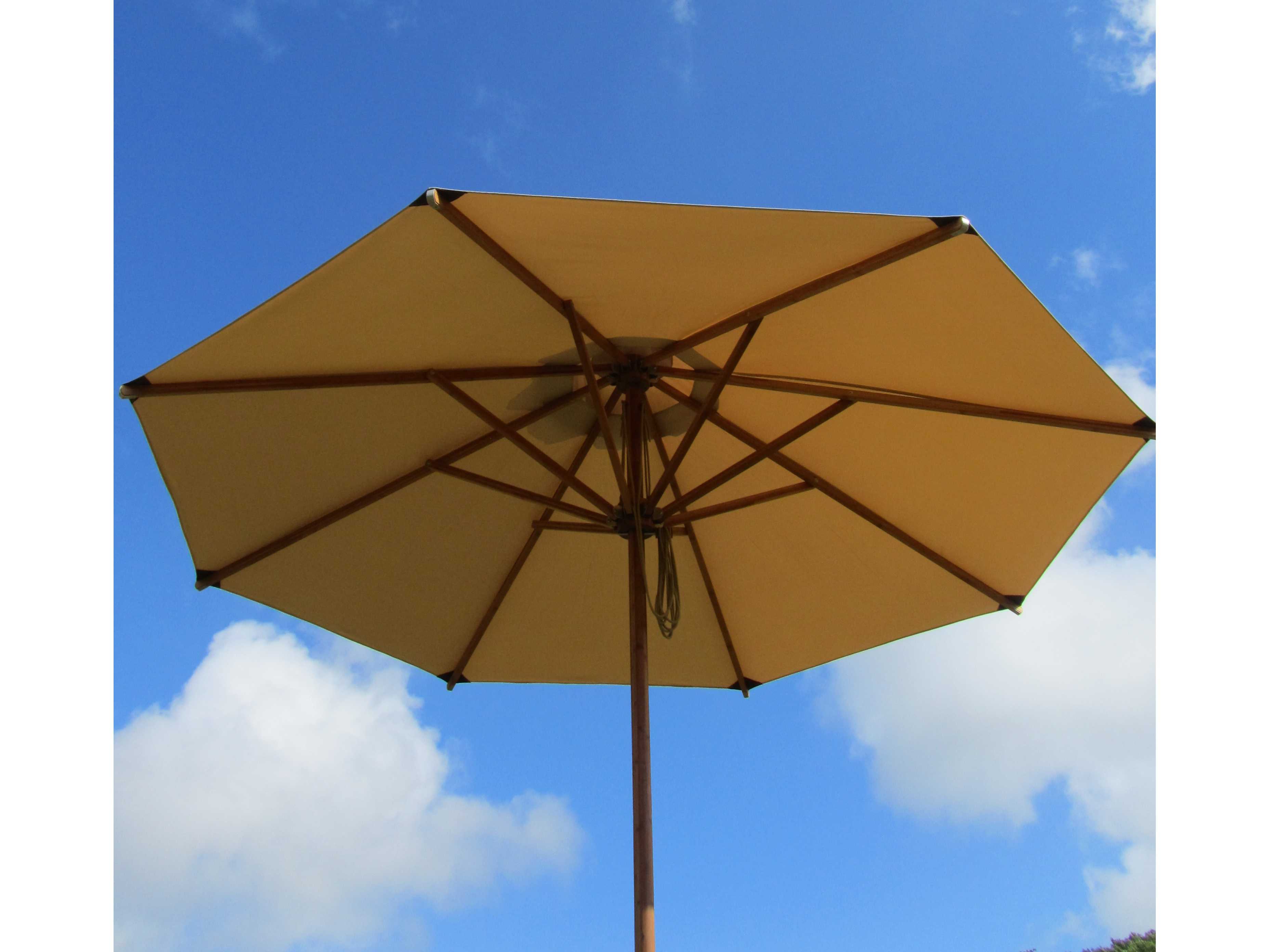 Bambrella Levante Wood 10 Foot Round Pulley Lift Outdoor Patio Umbrella