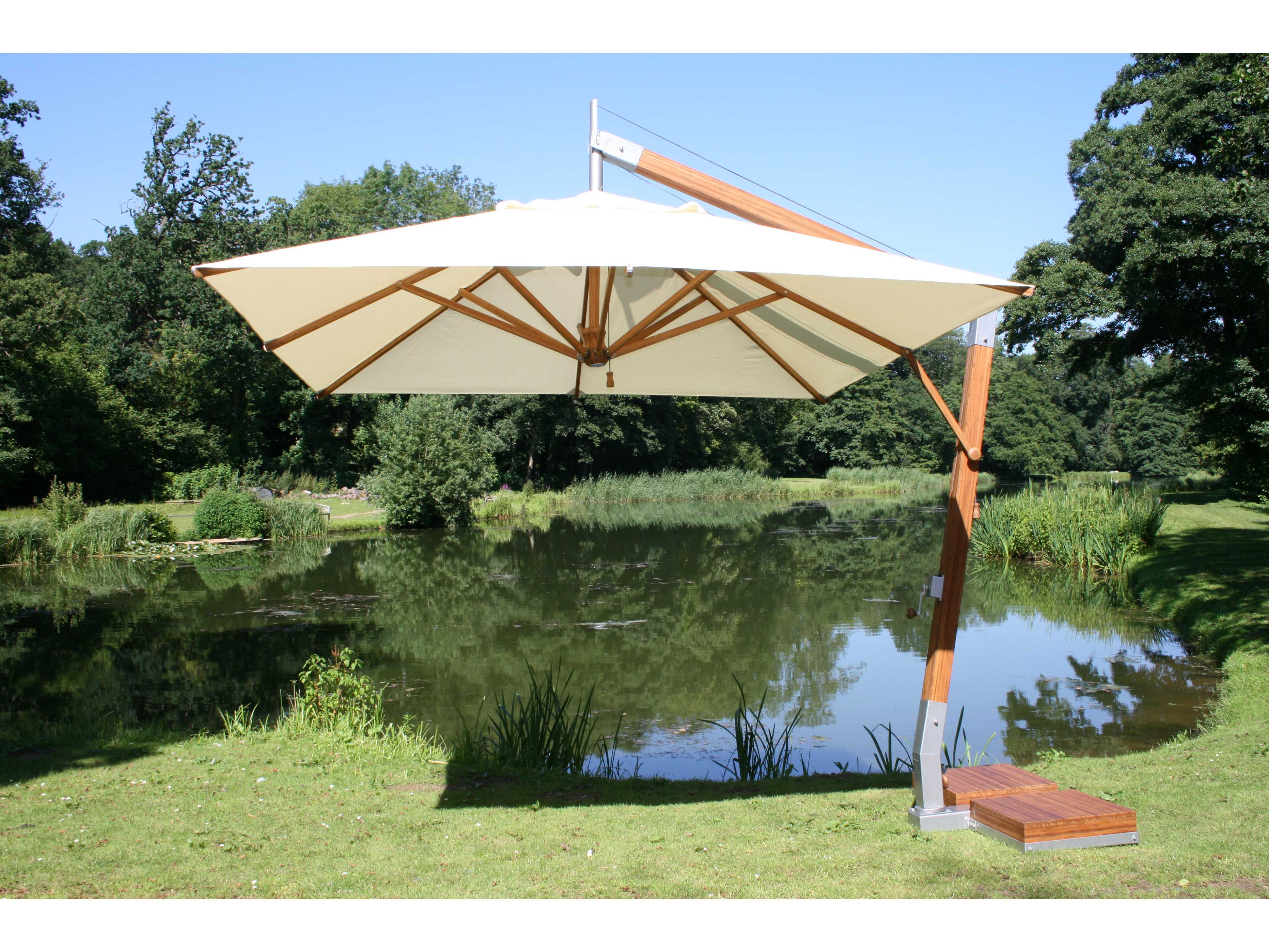 Bambrella Side Wind Wood 10' Square Crank Lift Offset Umbrella 30SSW