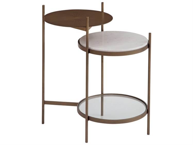 Bassett Mirror Felicity Round Metal Brushed Gold White Marble Tempered