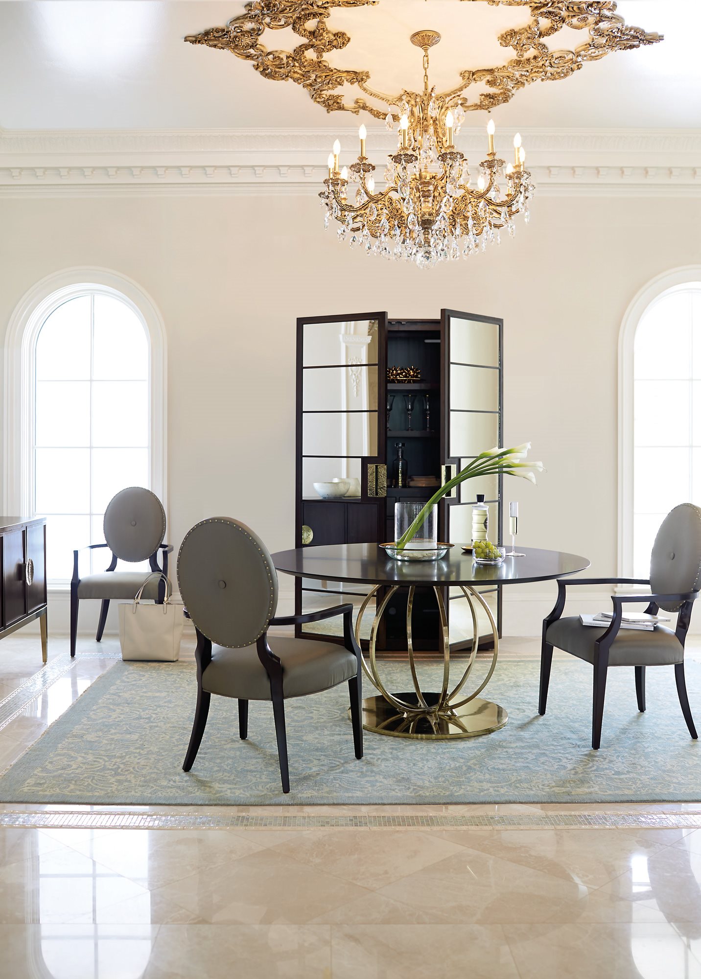 Bernhardt Jet Set Grey / Caviar Arm Dining Chair BH356566