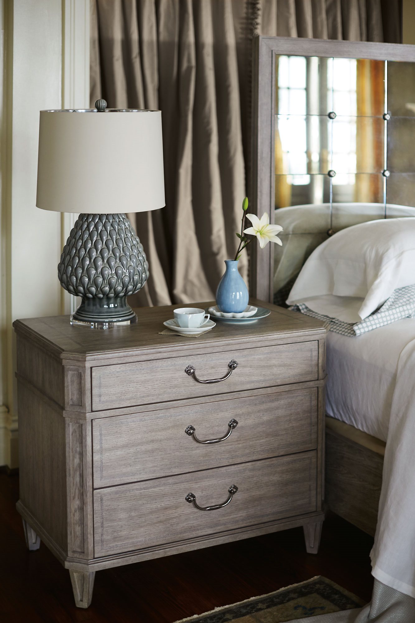 Bernhardt Marquesa Gray Cashmere ThreeDrawers Nightstand BH359216