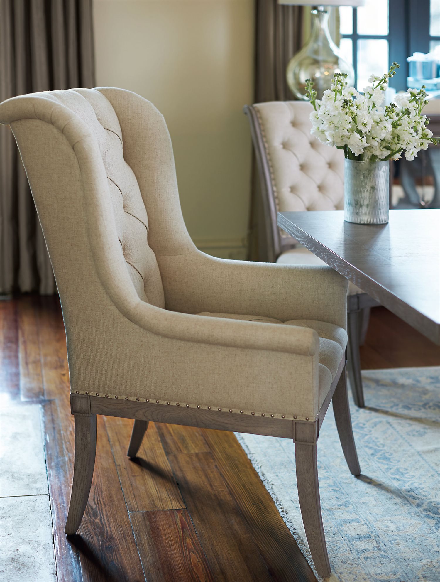 Bernhardt Marquesa Gray Cashmere Arm Dining Chair BH359548