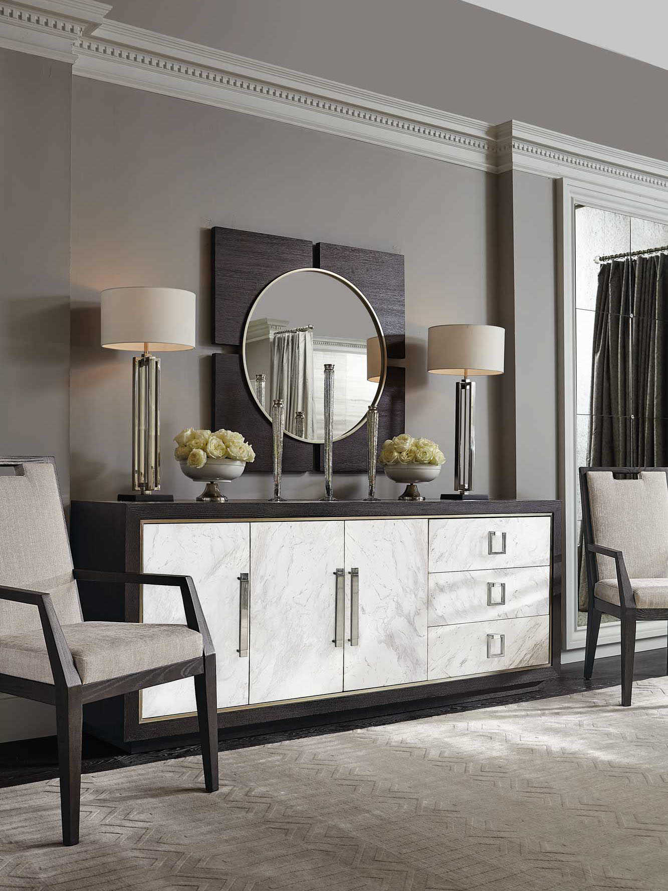 Bernhardt Decorage Cerused Mink Arm Dining Chair BH380542