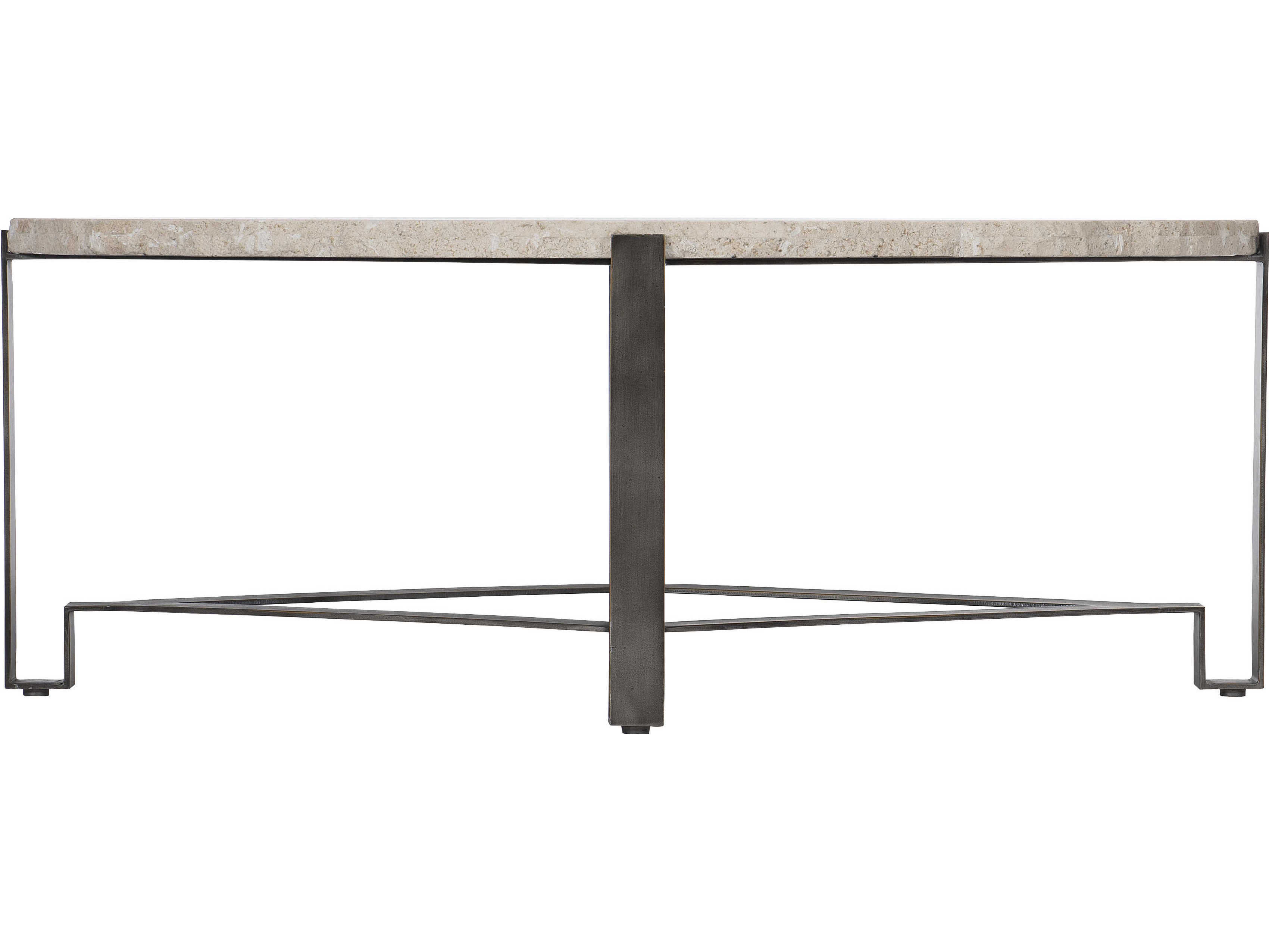Bernhardt Sayers 48" Oval White Travertine Stone Bronze Cocktail Table