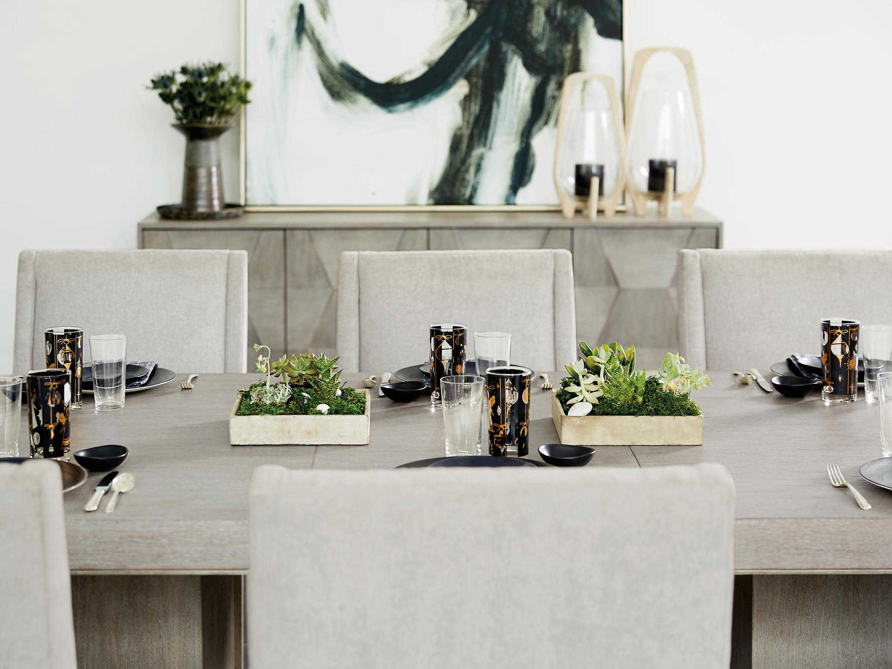 Bernhardt Linea 90" Rectangular Wood Cerused Greige Textured Graphite