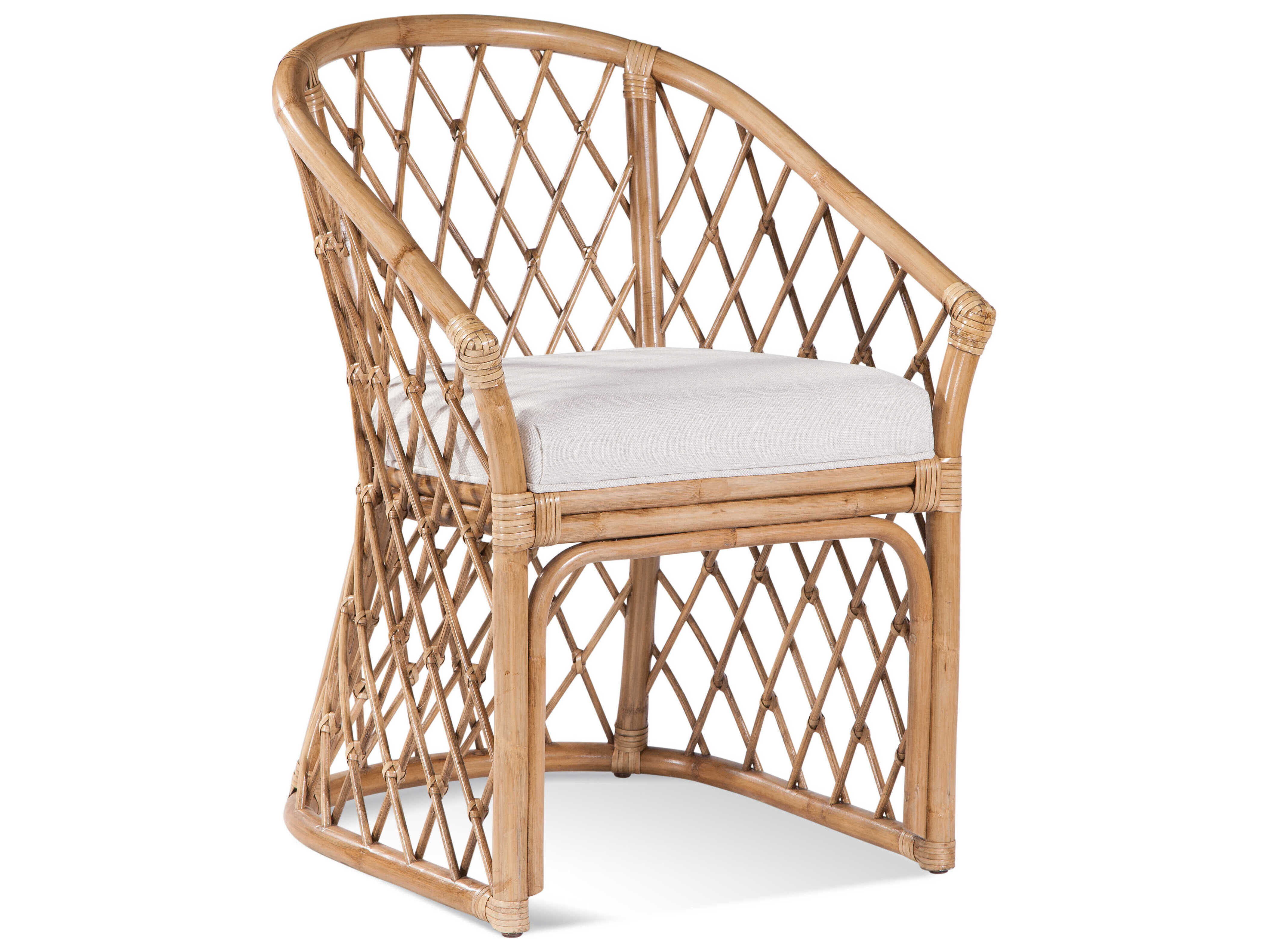 Braxton Culler Kent Rattan Brown Fabric Upholstered Arm Dining Chair BXC1084029