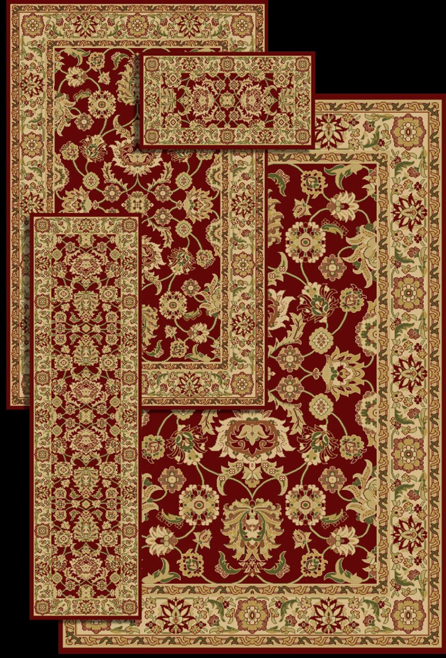 Central Oriental Gallery Ersari Rectangular Red 4pc Area Rug Set CO8322RD4P