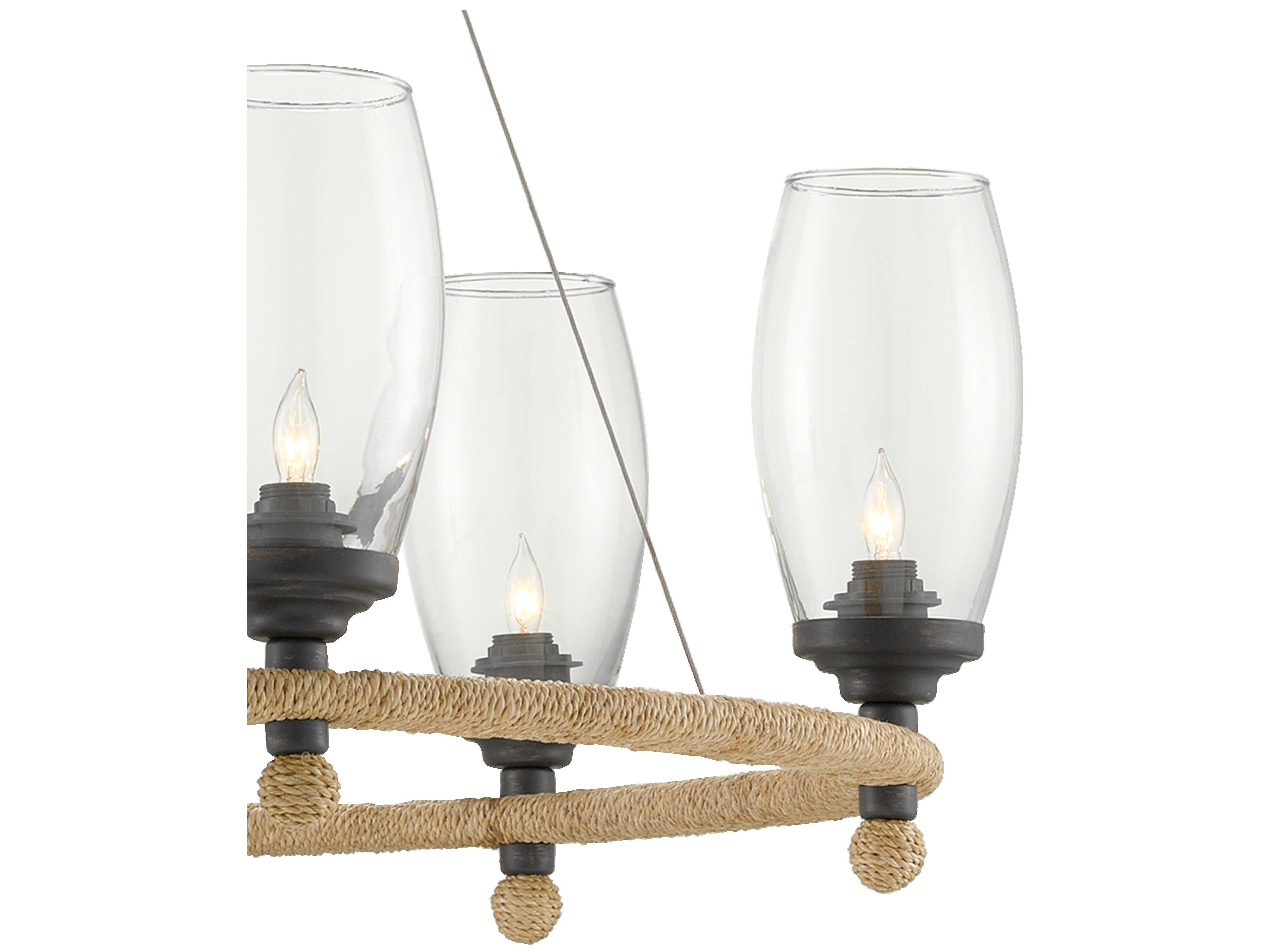 Currey & Company Hightider French Black 6light 35'' Wide Glass Medium