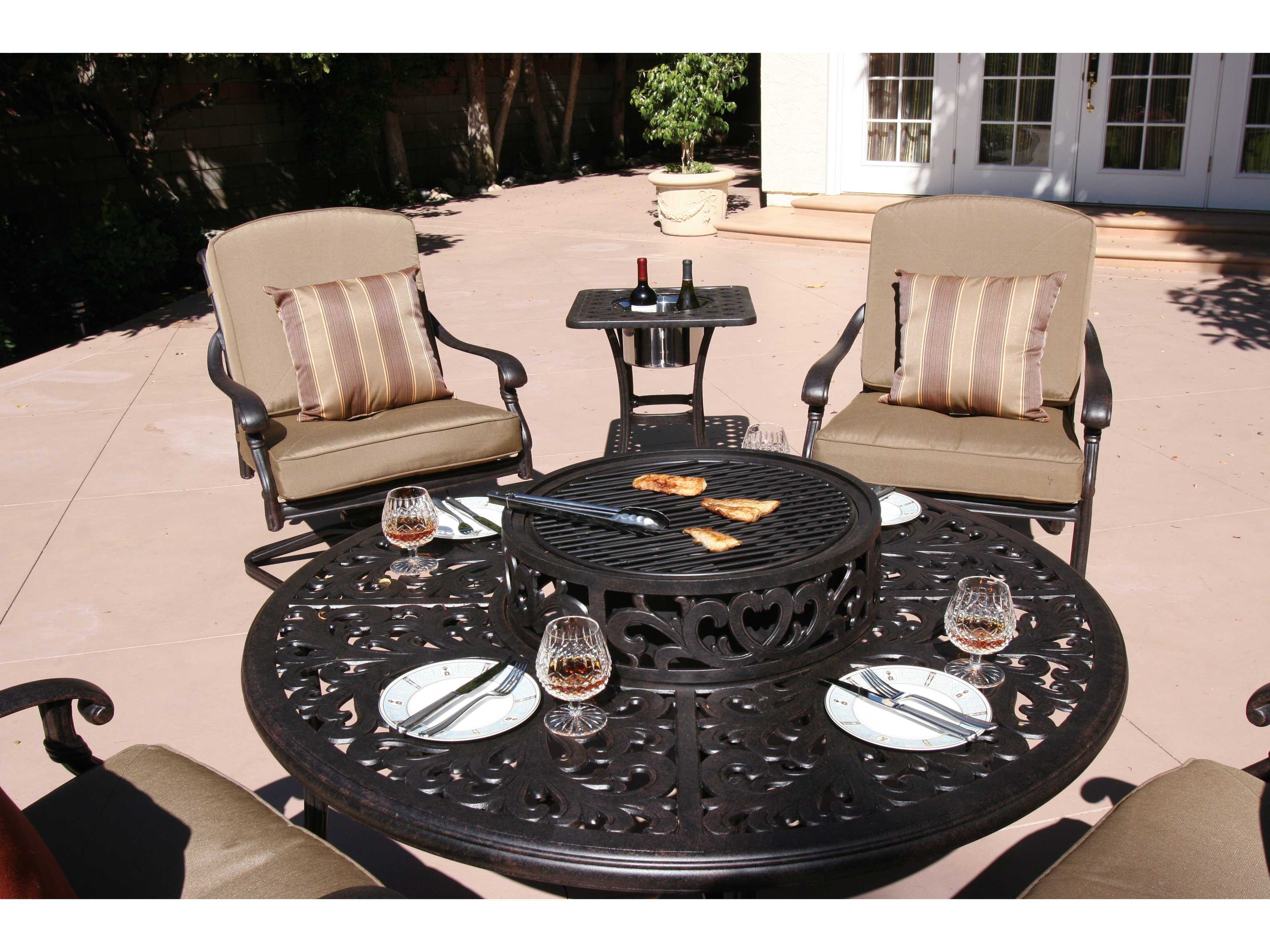 Darlee Series 80 Cast Aluminum Wood Burning Fire Pit Chat Table With