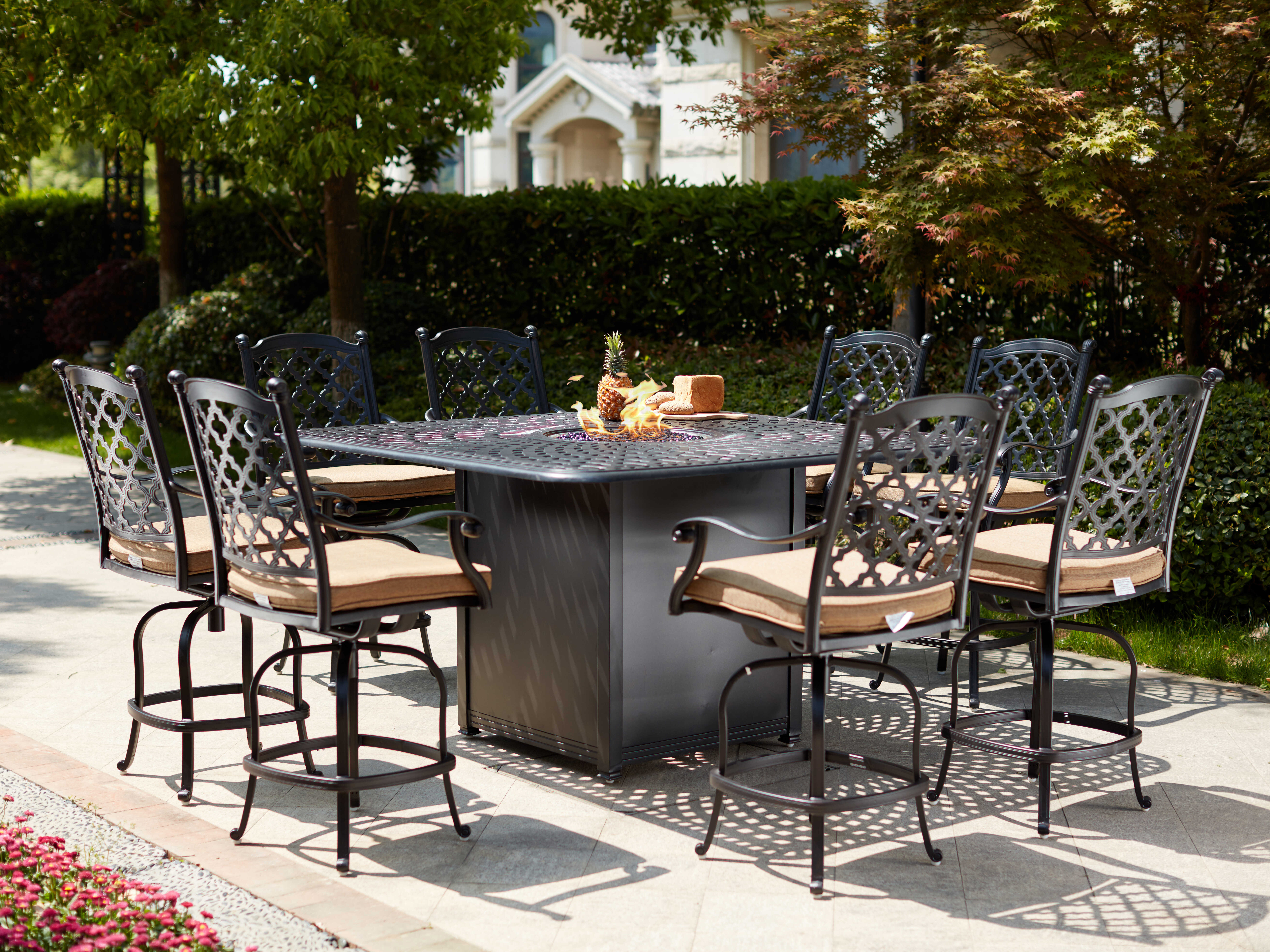 Darlee Outdoor Living Madison Cast Aluminum Antique Bronze 9 Piece Fire