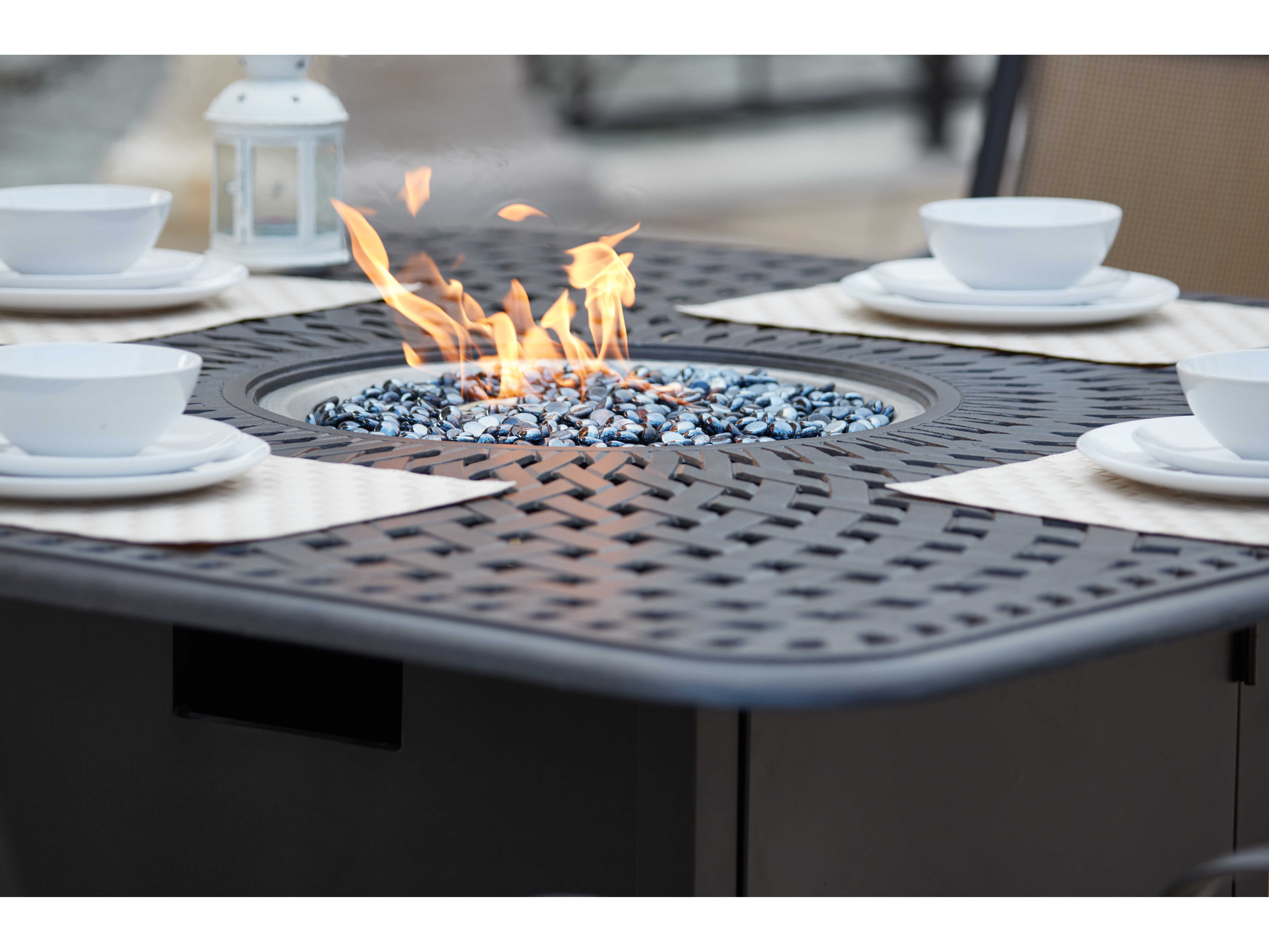 Darlee Outdoor Living Victoria Wicker Espresso 9 Piece Fire Pit Dining Set DAN5012109PC60GW