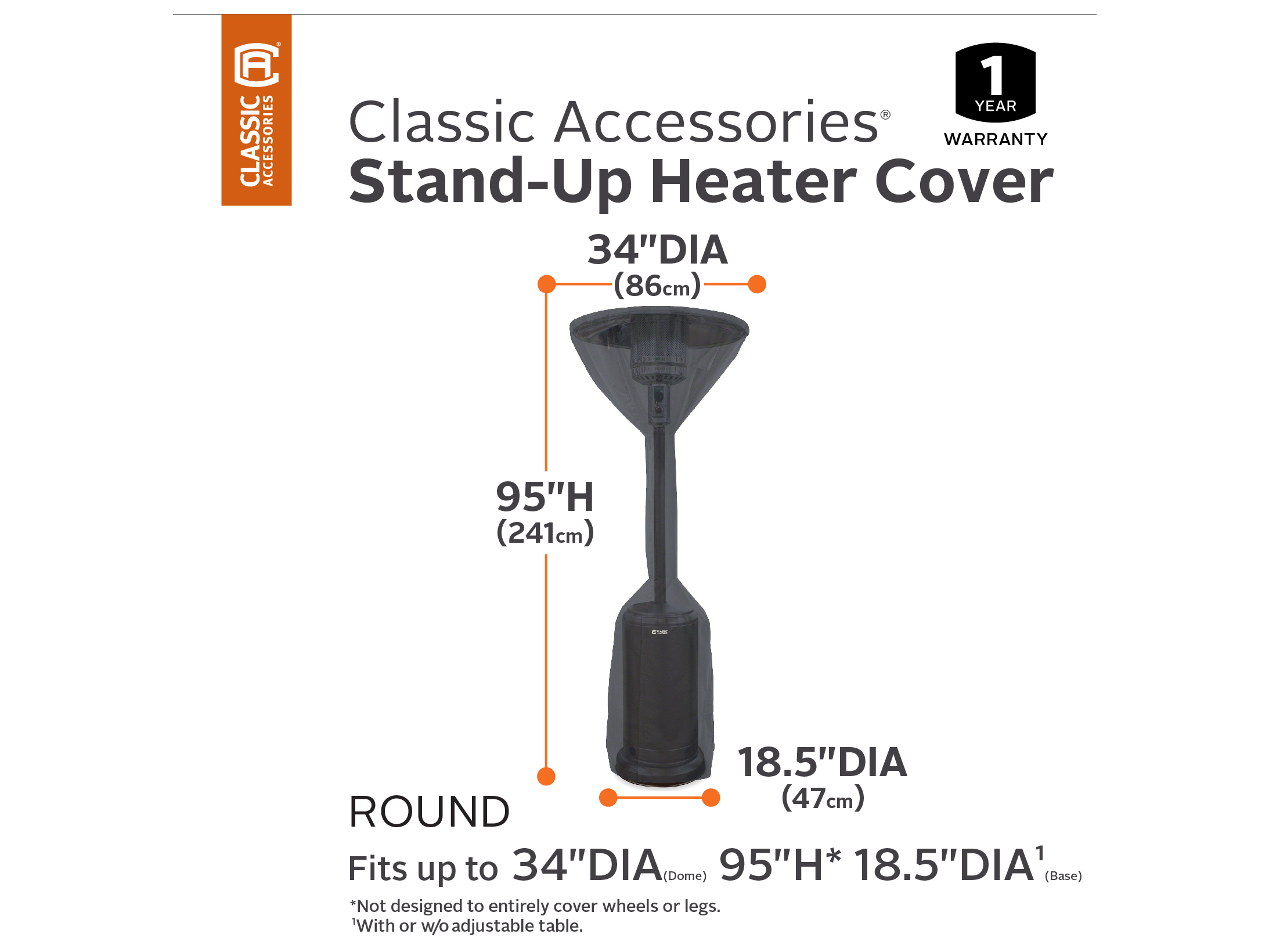 Duck Covers Classic Black 34 Inch Stand Up Patio Heater Cover