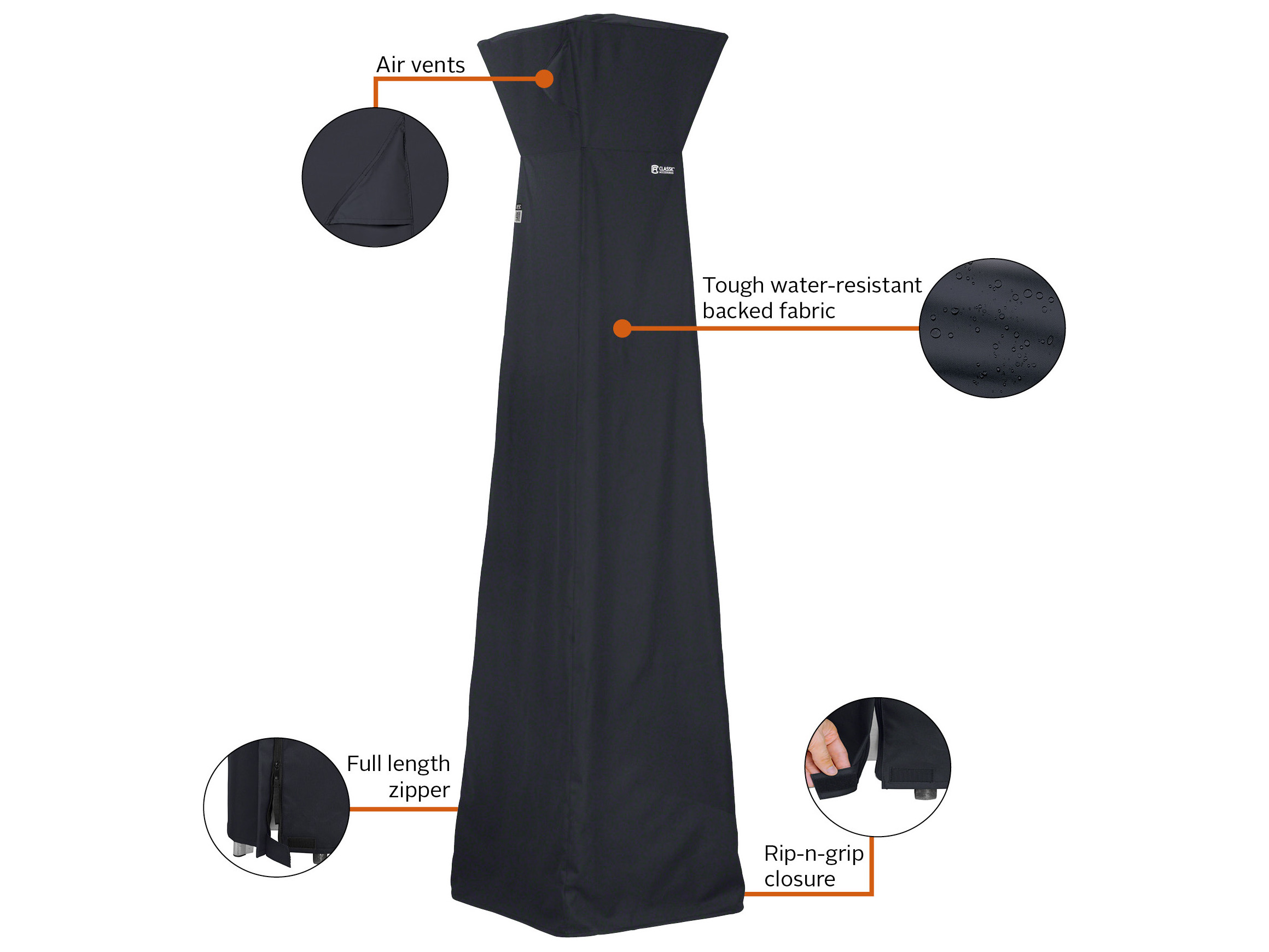 Duck Covers Classic Black 90 Inch Pyramid Heater Cover DC5556001040100