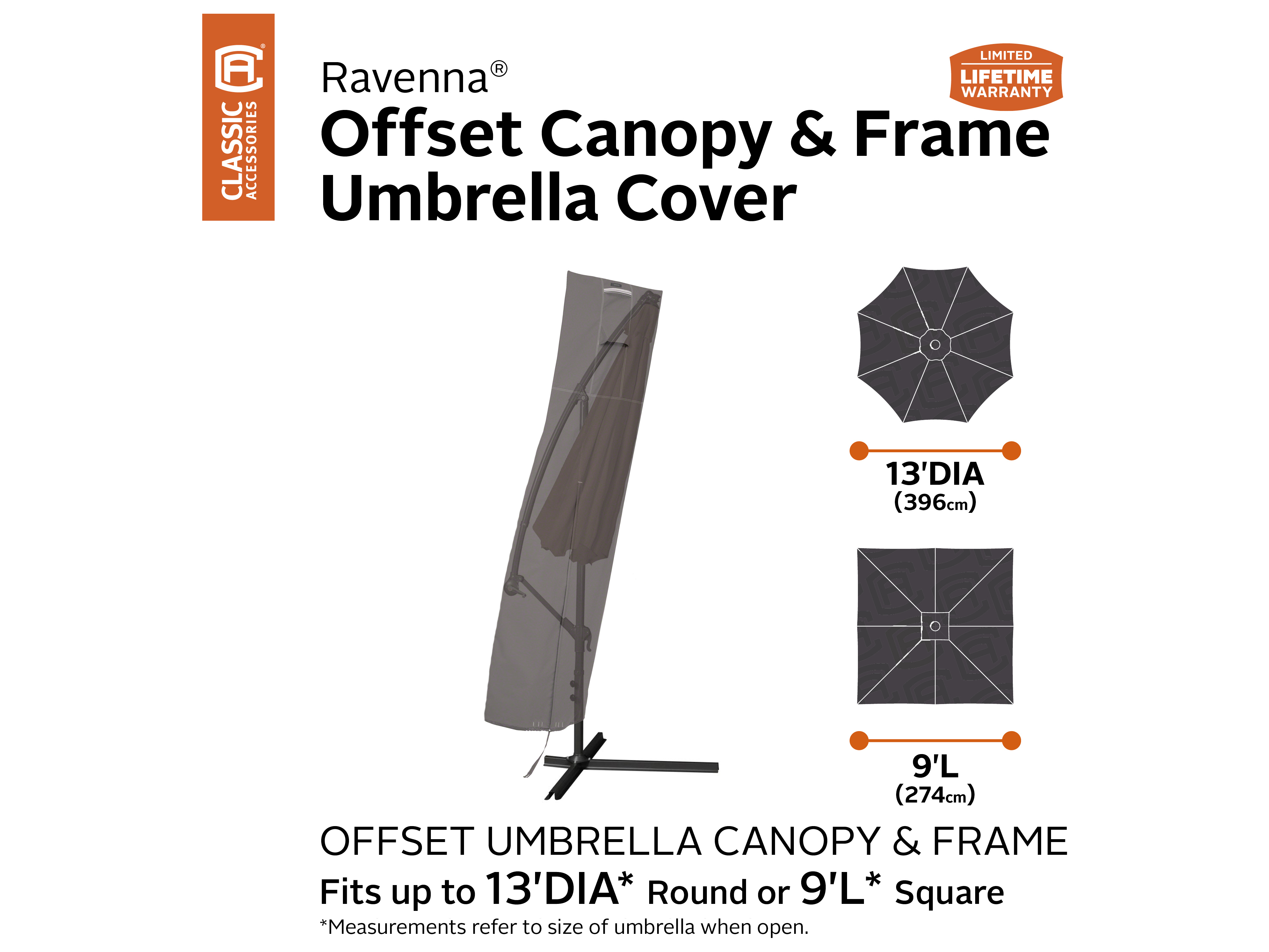 Duck Covers Ravenna Dark Taupe 13 Foot Offset Umbrella/Frame Cover