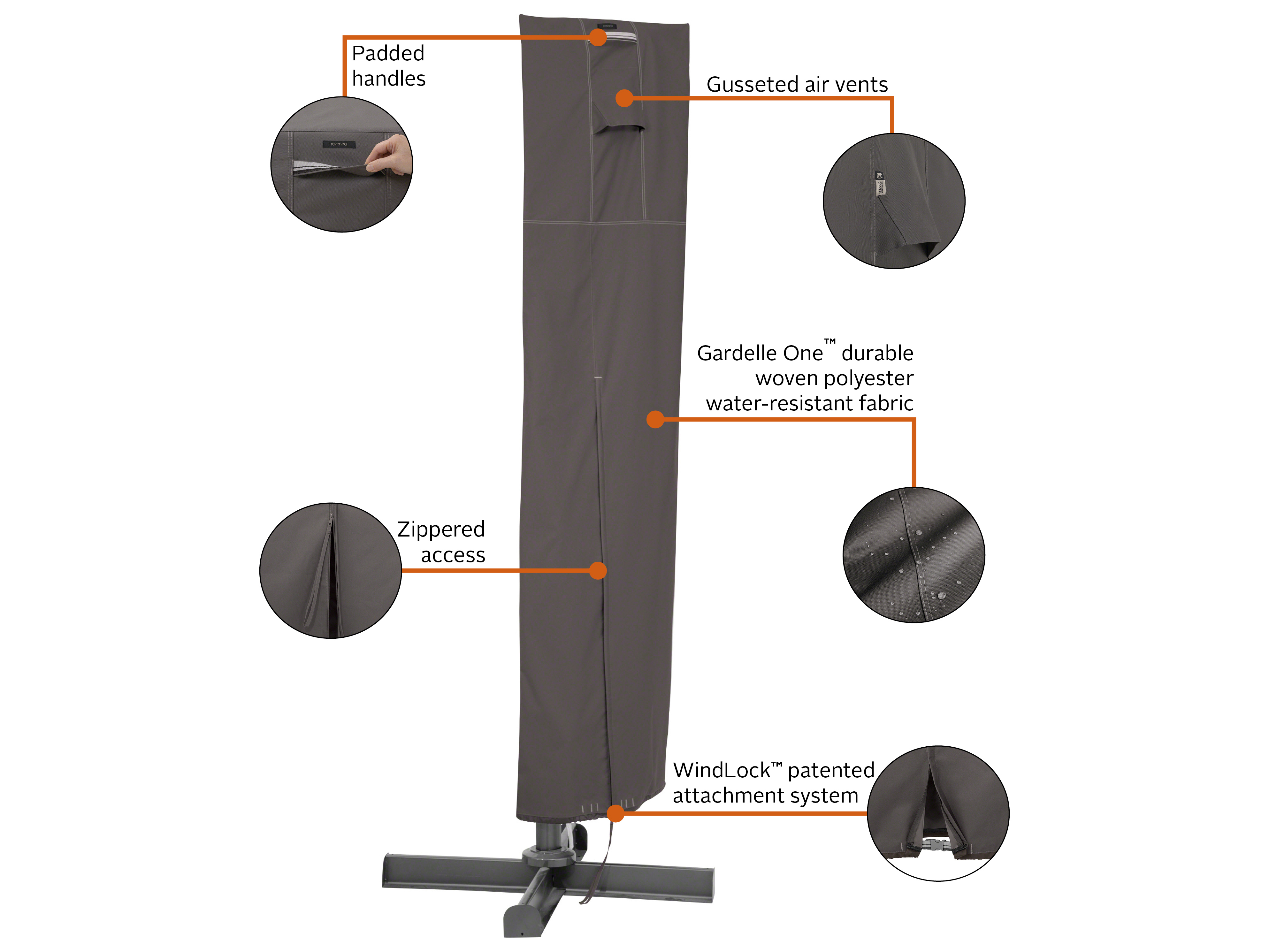 Duck Covers Ravenna Dark Taupe 13 Foot Offset Umbrella/Frame Cover