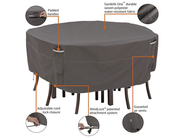 Duck Covers Ravenna Dark Taupe 82 Inch Round Patio Table & Chair Set