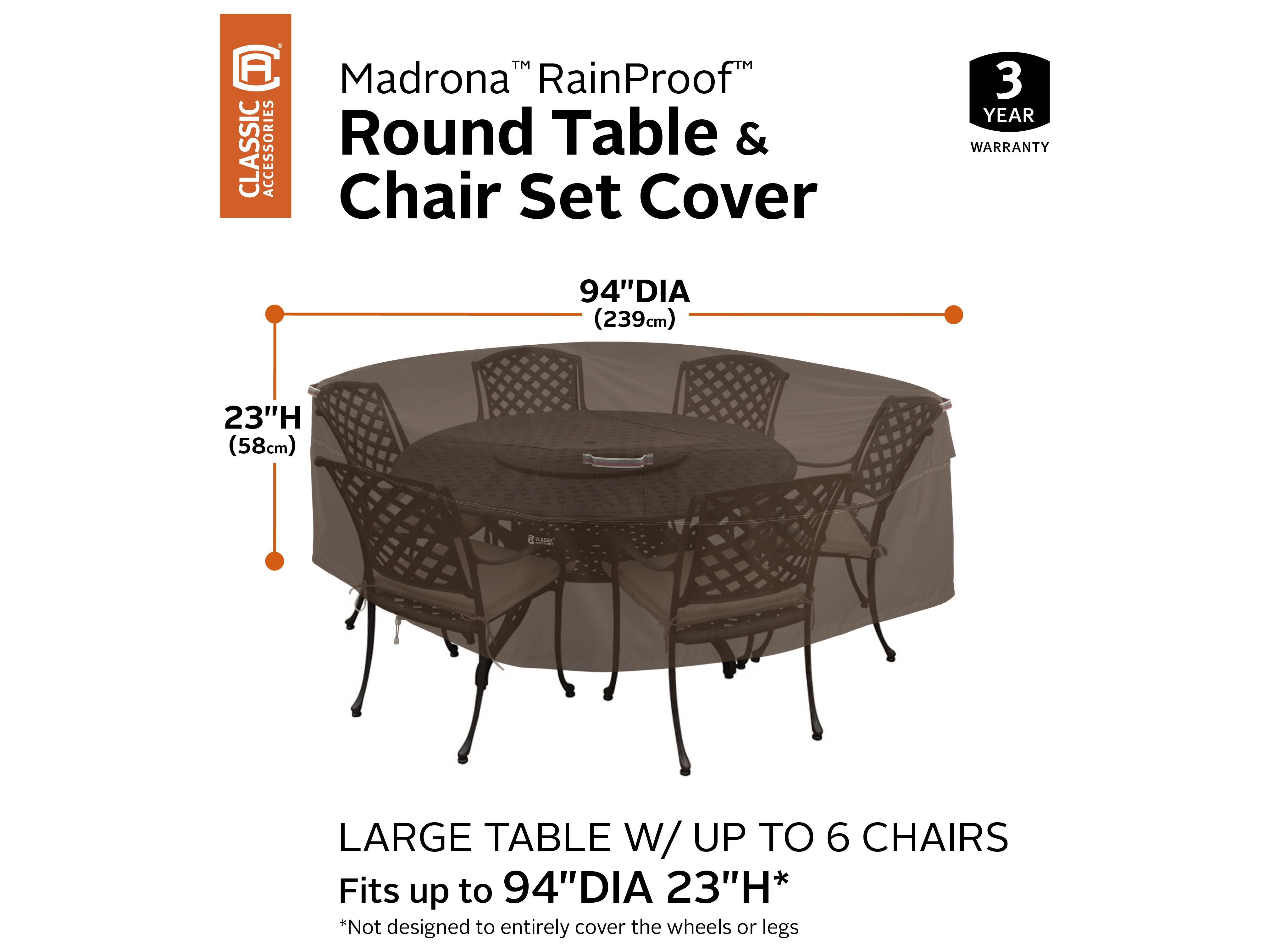 Duck Covers Madrona Dark Cocoa 96 Inch Round Patio Table & Chair Set