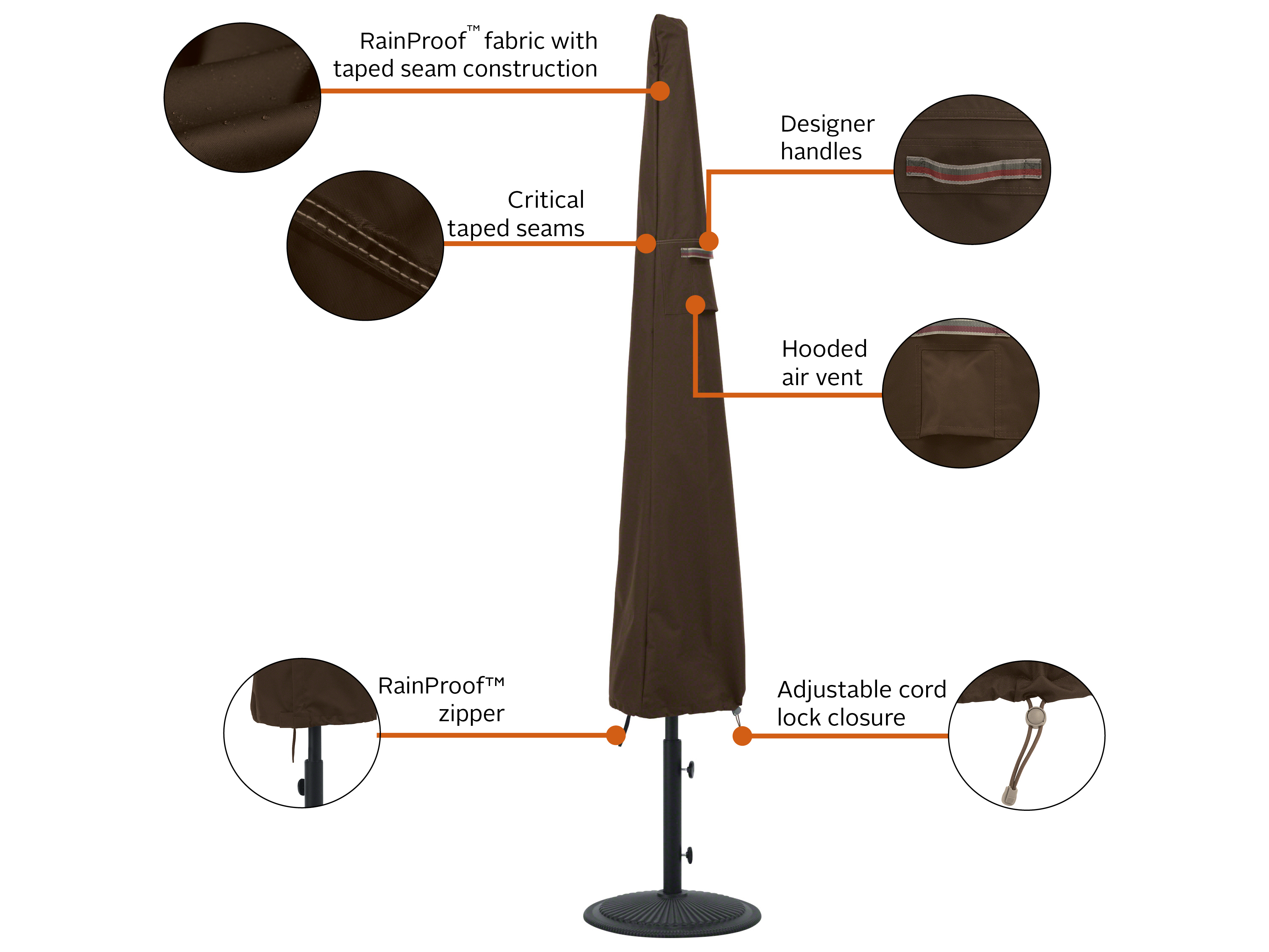 Duck Covers Madrona Dark Cocoa 23.5 Inch RainProof Patio Umbrella Cover DC55723046601RT