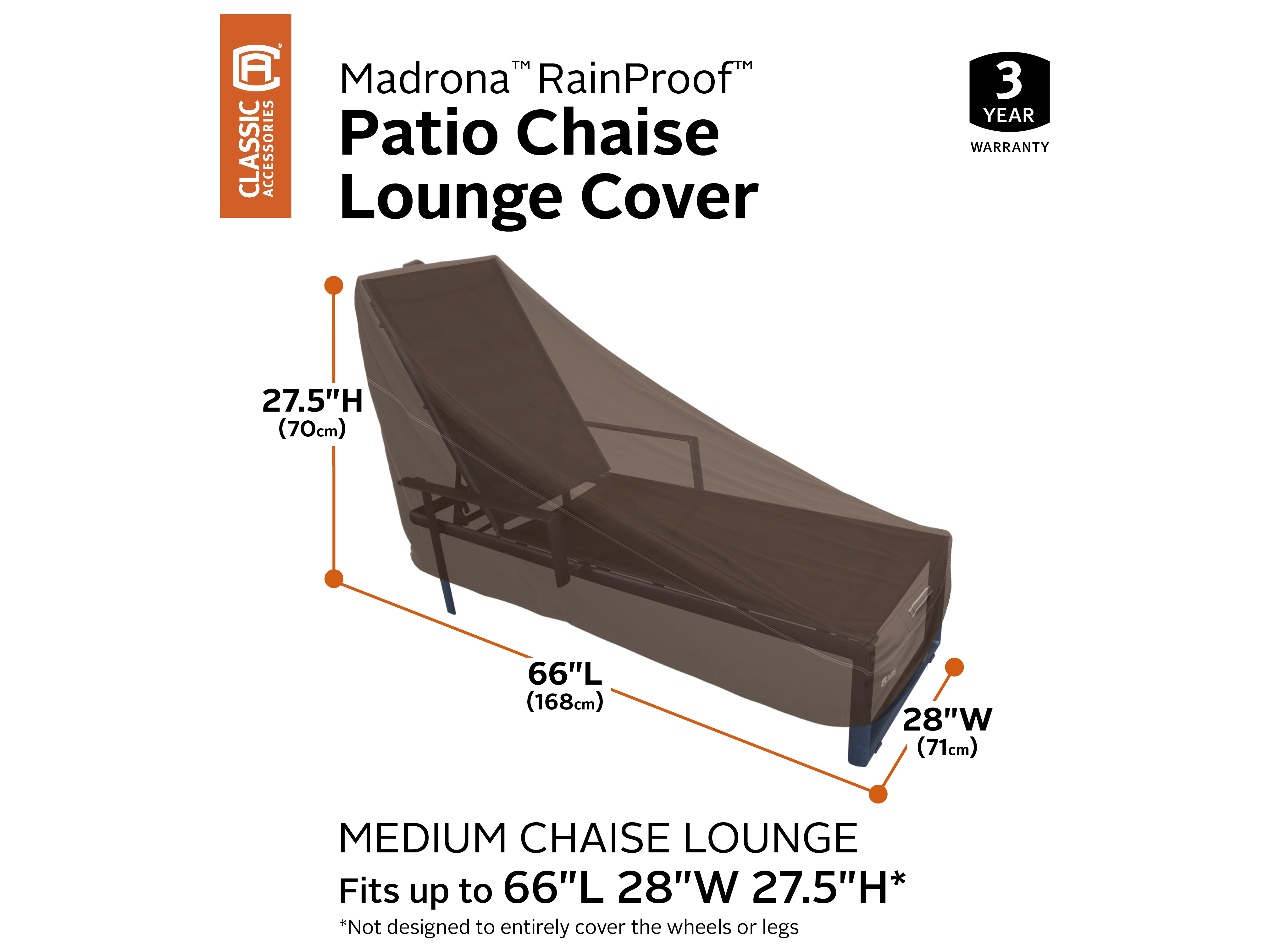 Duck Covers Madrona Dark Cocoa 68 Inch RainProof Patio Chaise Lounge Cover DC55749016601RT