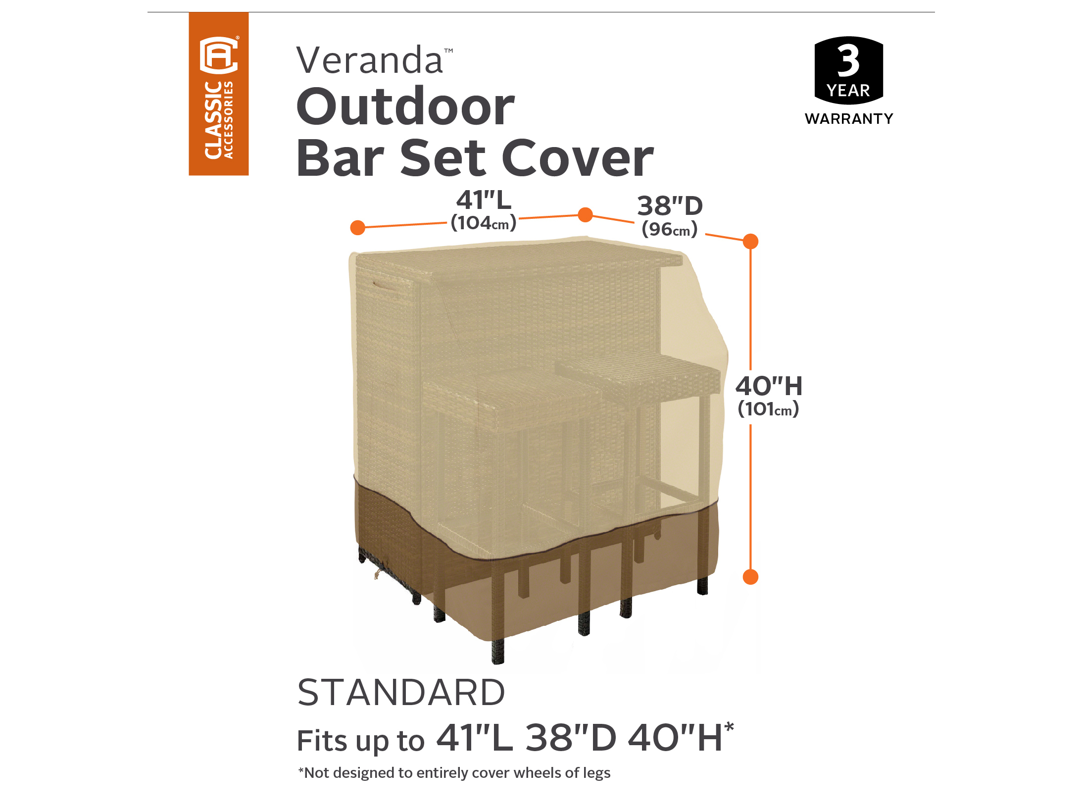 Veranda Pebble 41 Inch Outdoor Bar Set Cover DC5584101150100