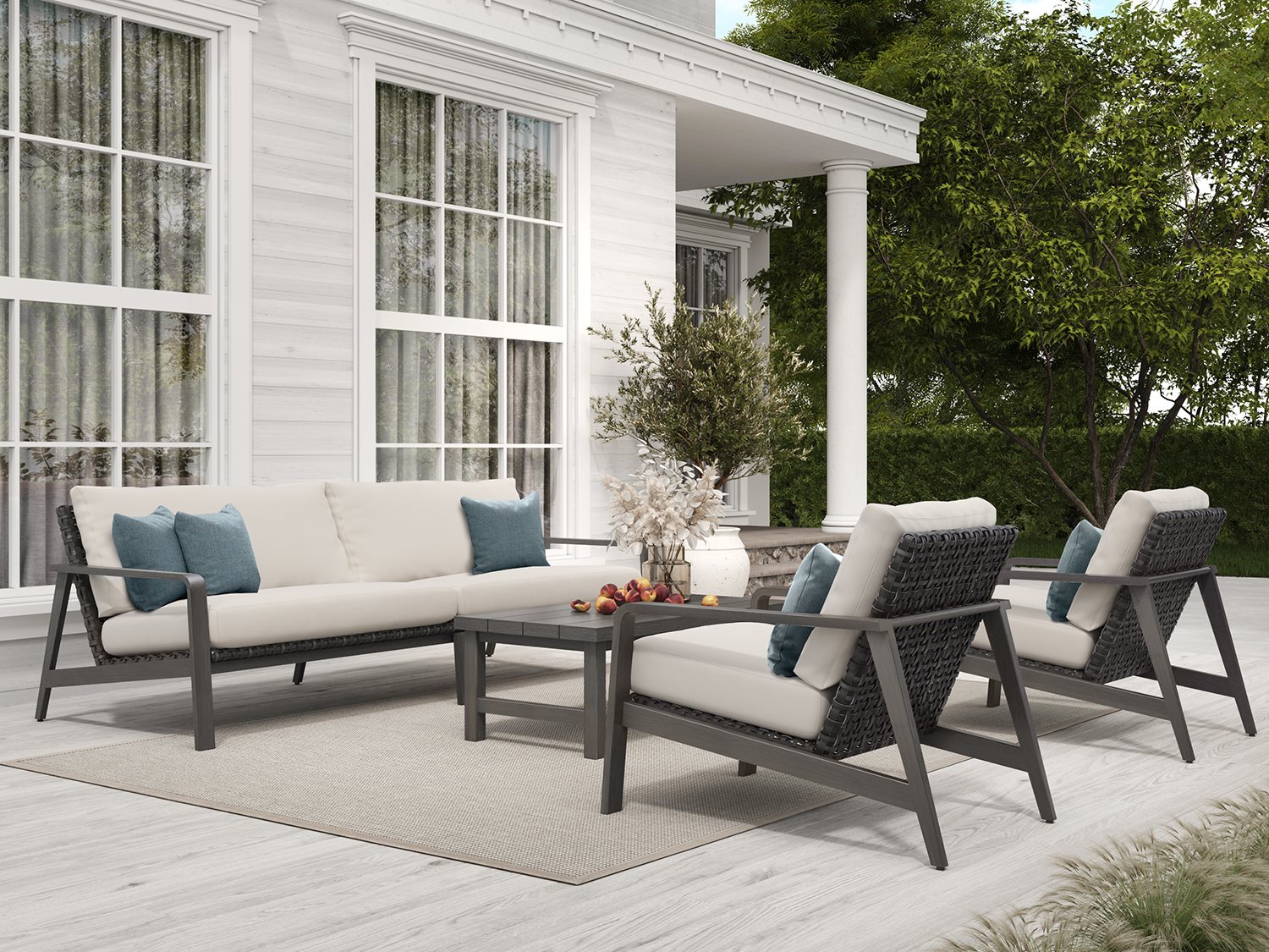 Ebel Antibes Aluminum Wicker Lounge Set EBLANTBSLNGSET4