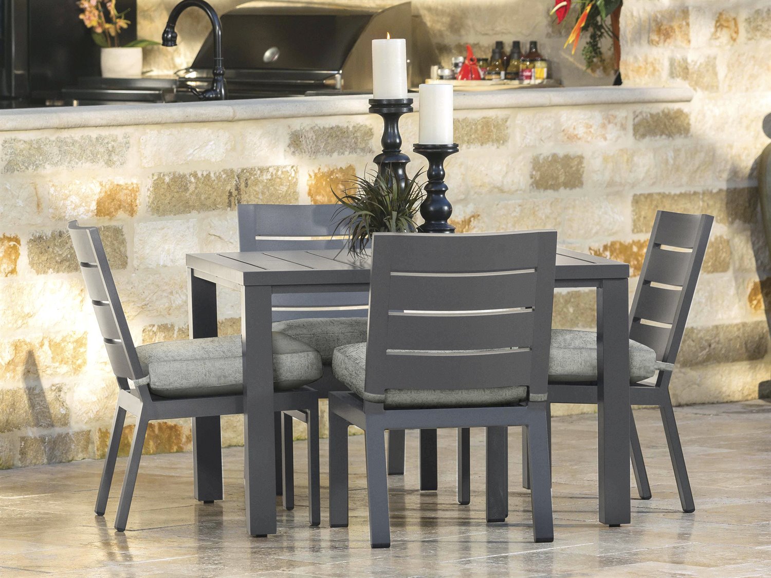 Ebel Palermo Cushion Aluminum Outdoor Dining Set EBLPLERMODINSET
