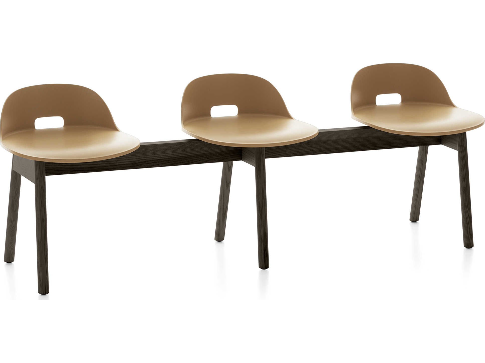 Emeco Outdoor Alfi Ash Wood Dark Low Back Bench with Sand Seat and Back