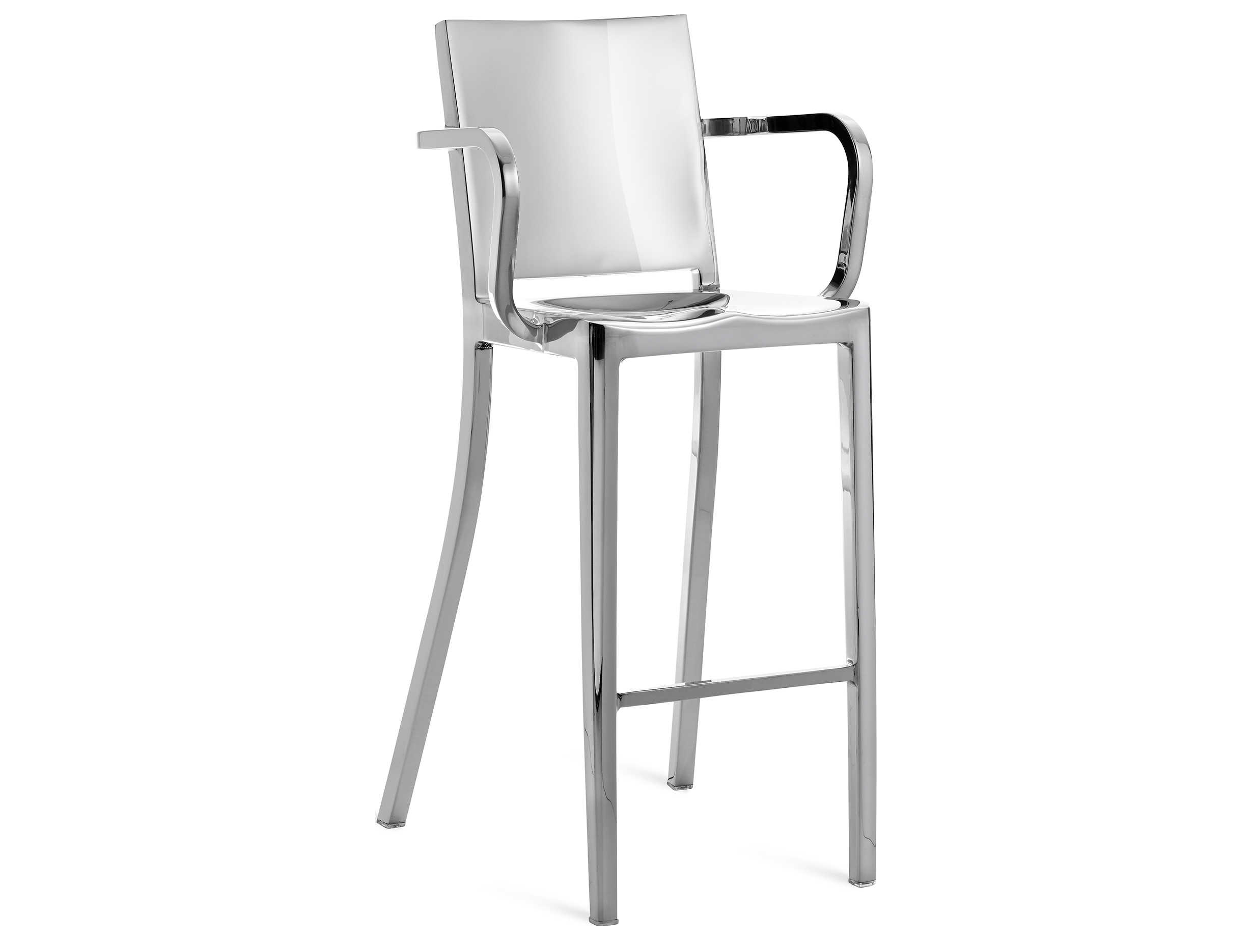 Emeco Outdoor Hudson Polished Aluminum Bar Stool with Arms EMOHUDBAR30AP