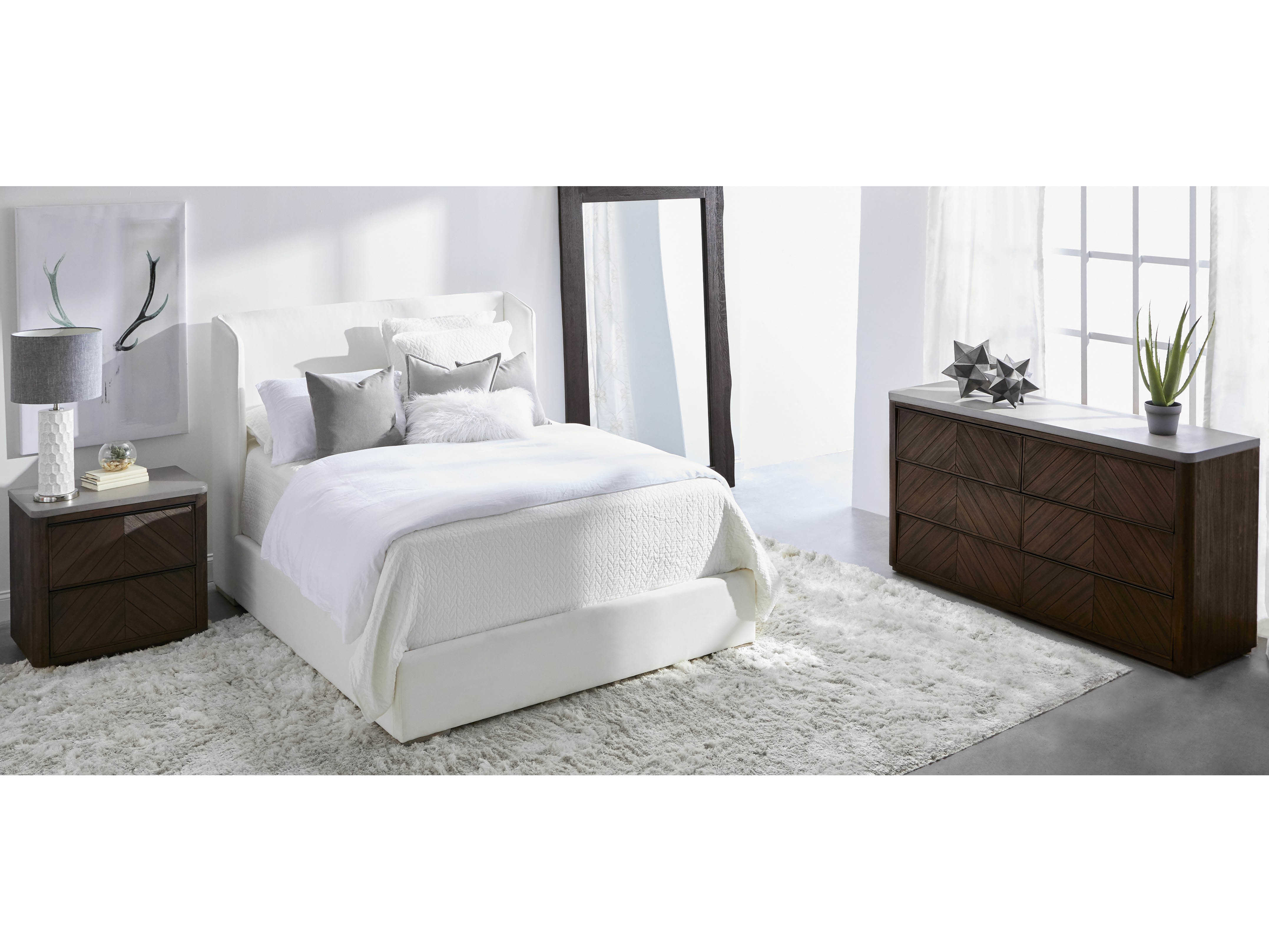 Essentials for Living Villa Stewart White Oak Wood Upholstered