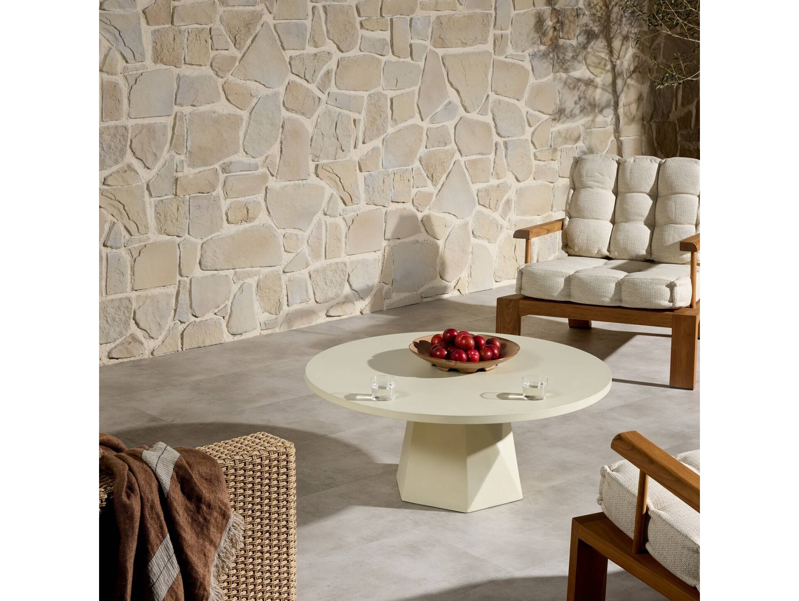 Four Hands Outdoor Thayer White Concrete Round Coffee Table FHO105440003