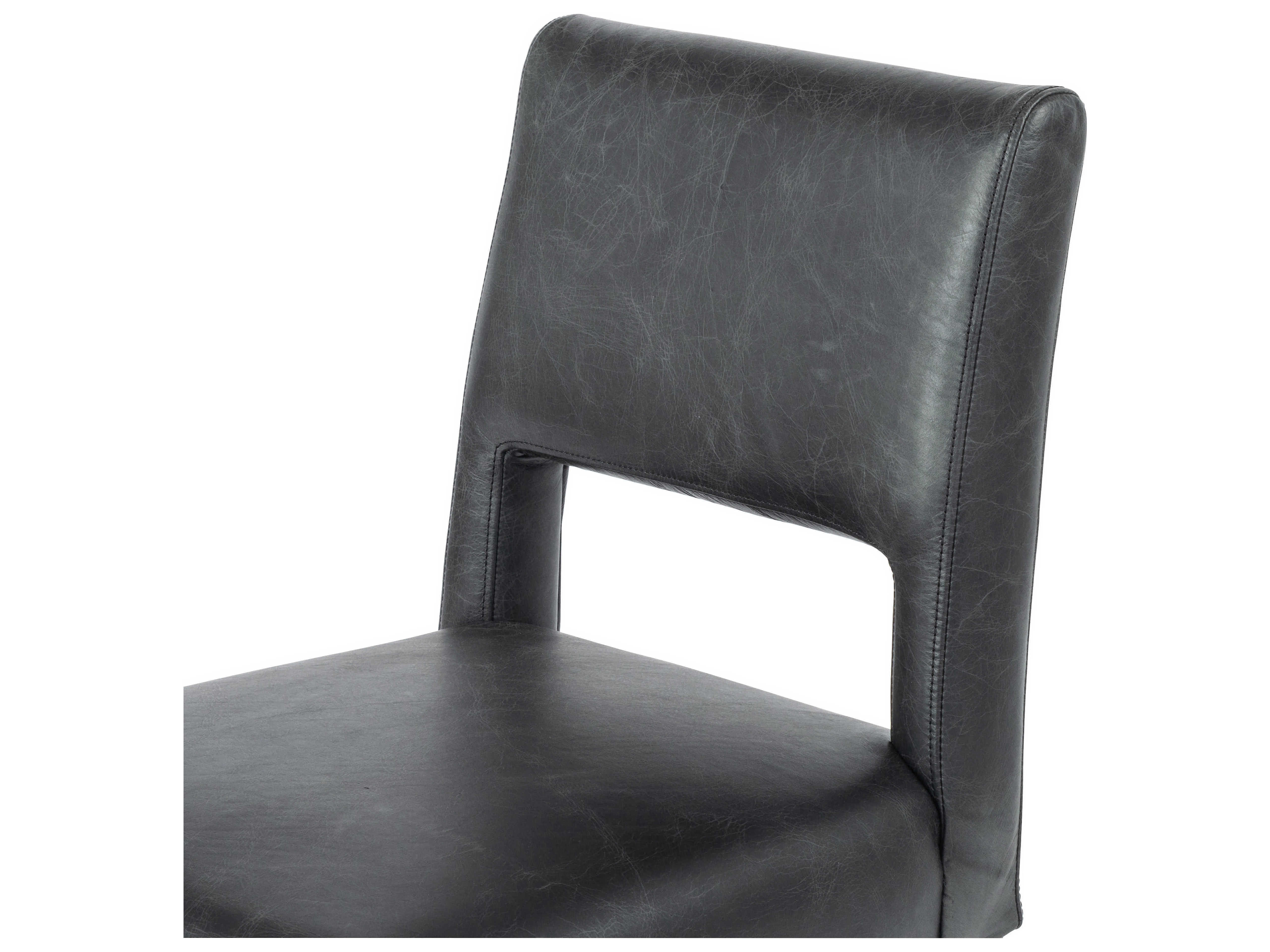 Four Hands Ashford Joseph Leather Solid Wood Black Upholstered Side