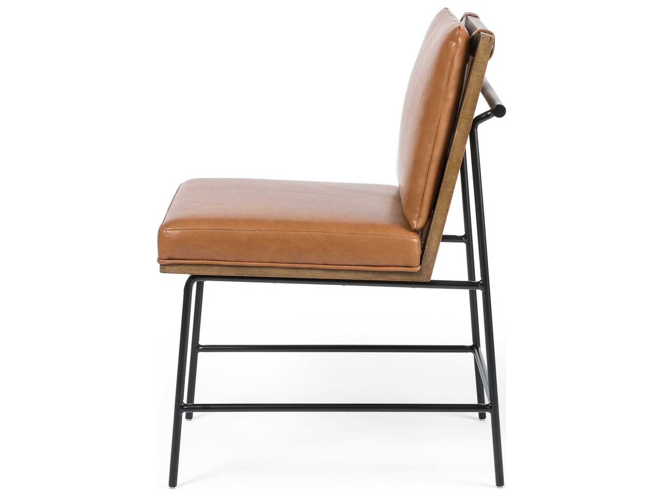 Four Hands Westgate Crete Leather Oak Wood Brown Upholstered Side