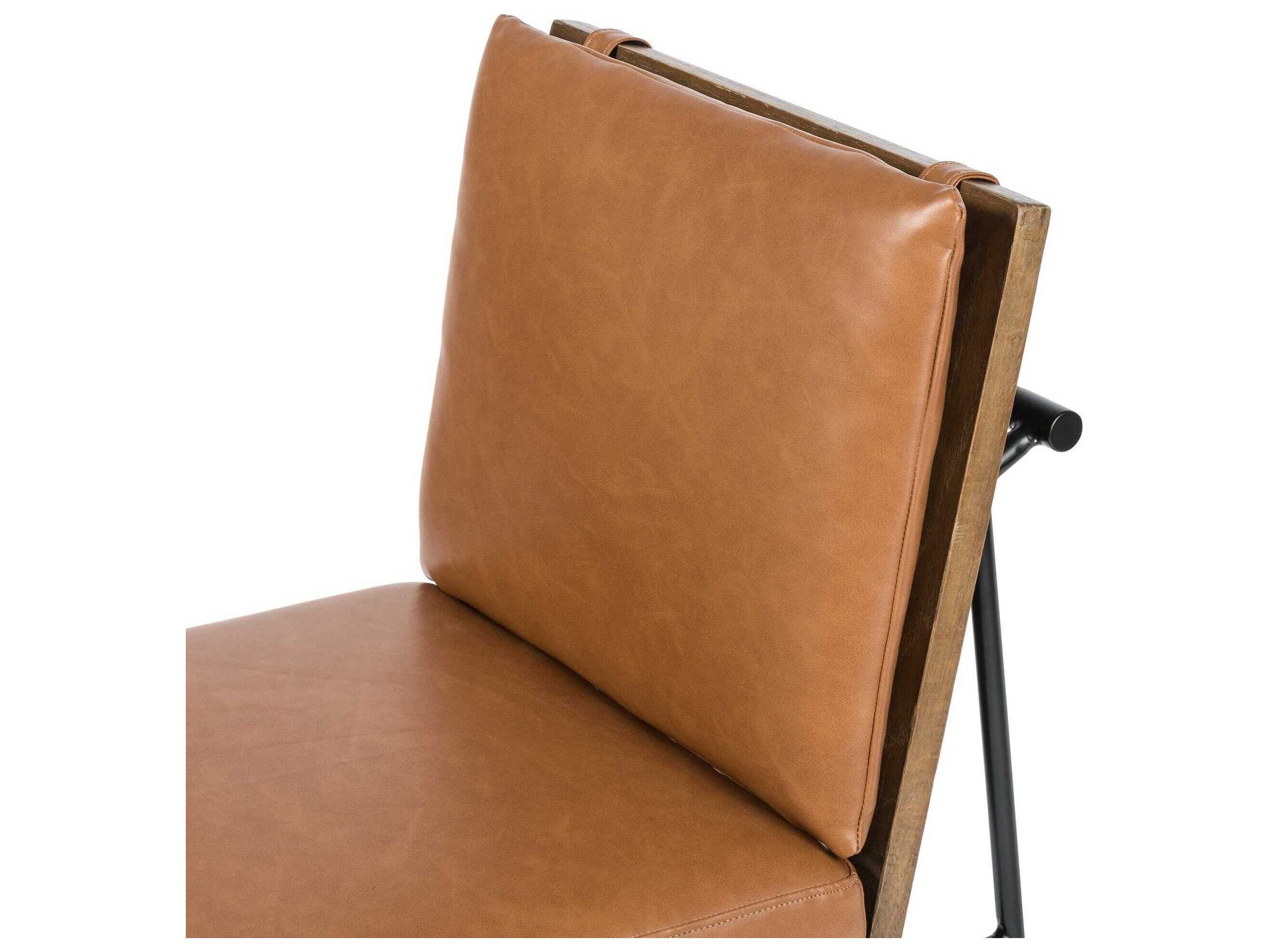 Four Hands Westgate Crete Leather Oak Wood Brown Upholstered Side