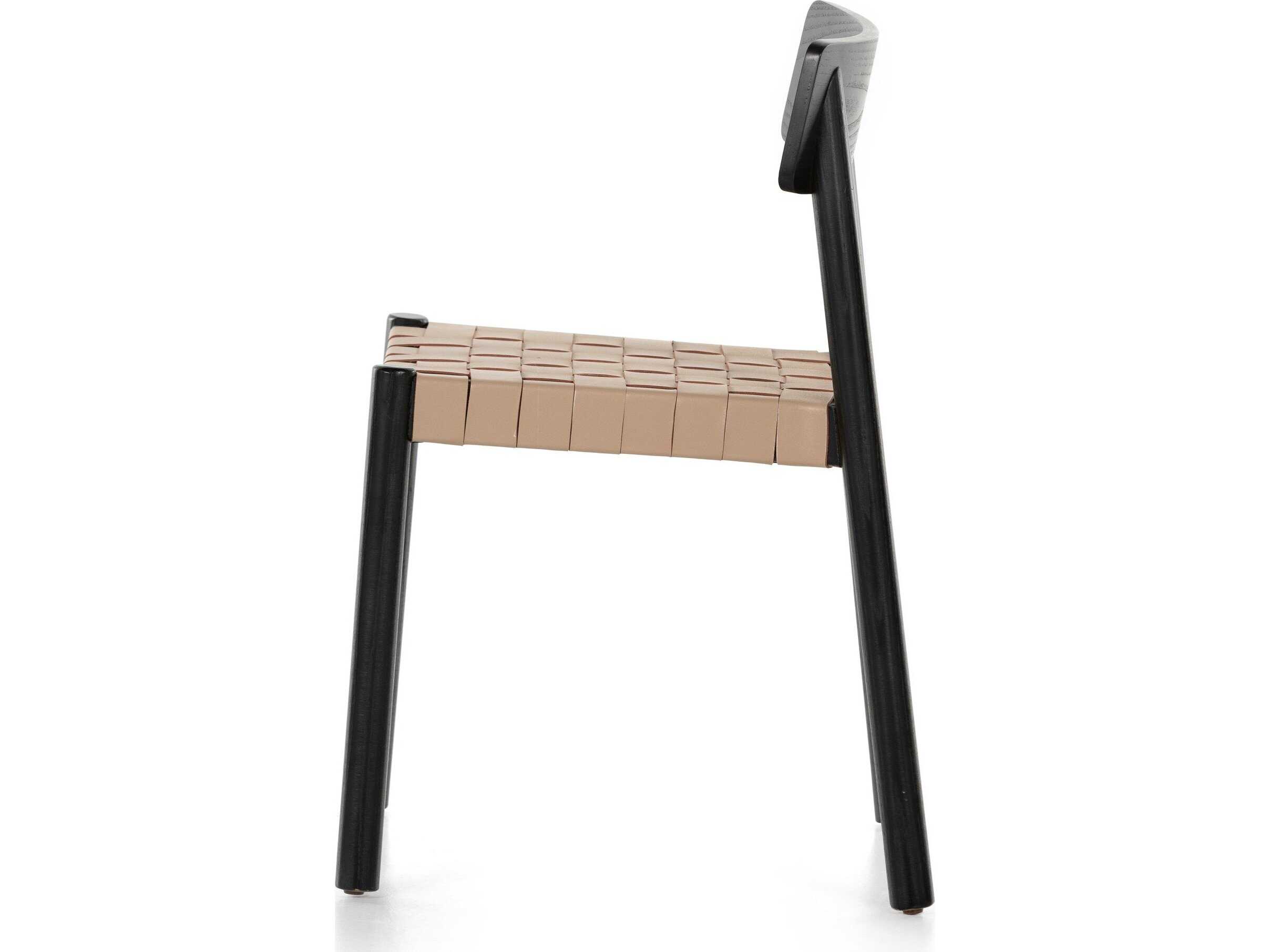 Four Hands Allston Heisler Leather Ash Wood Black Upholstered Side