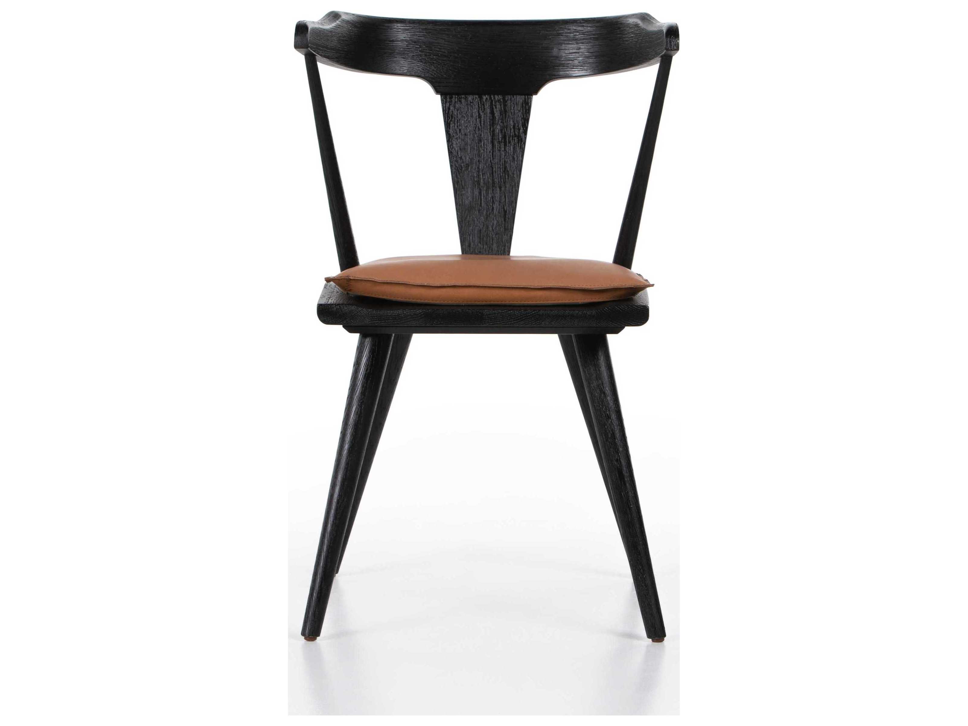 Four Hands Belfast Ripley Leather Oak Wood Black Upholstered Side