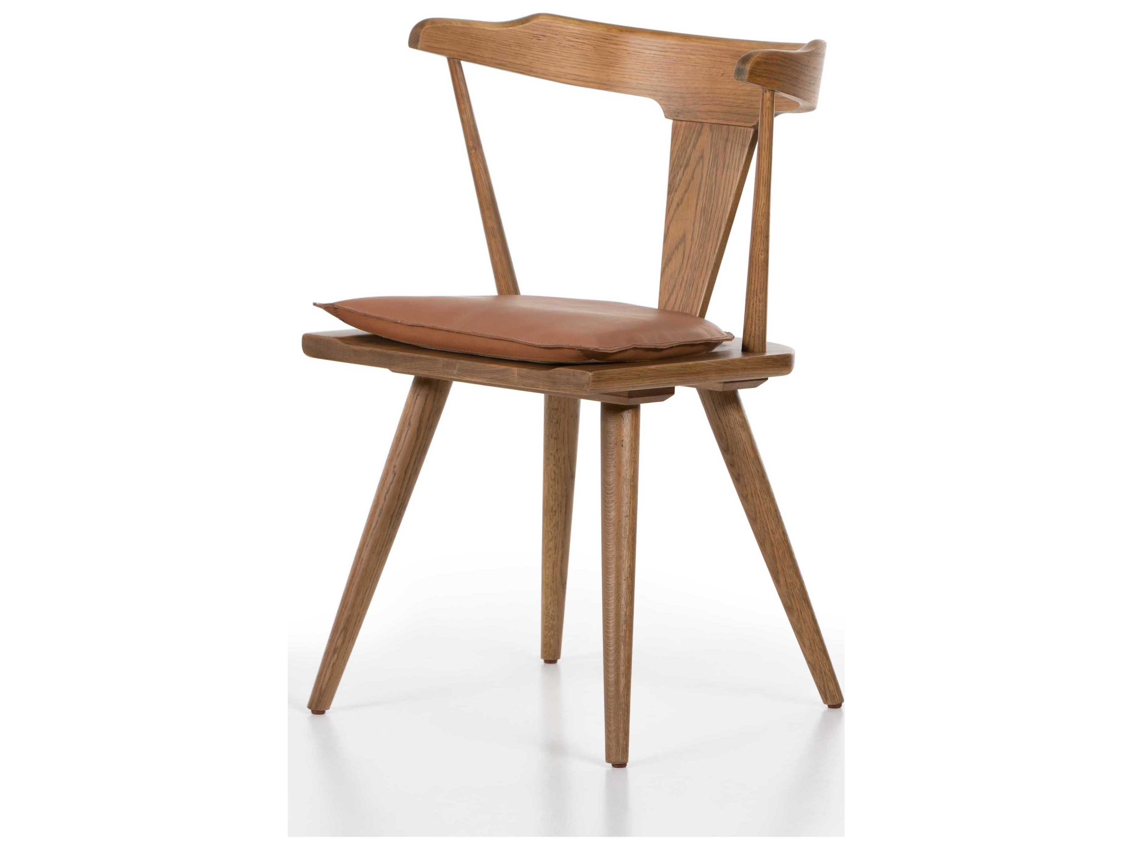 Four Hands Belfast Ripley Leather Oak Wood Brown Upholstered Side