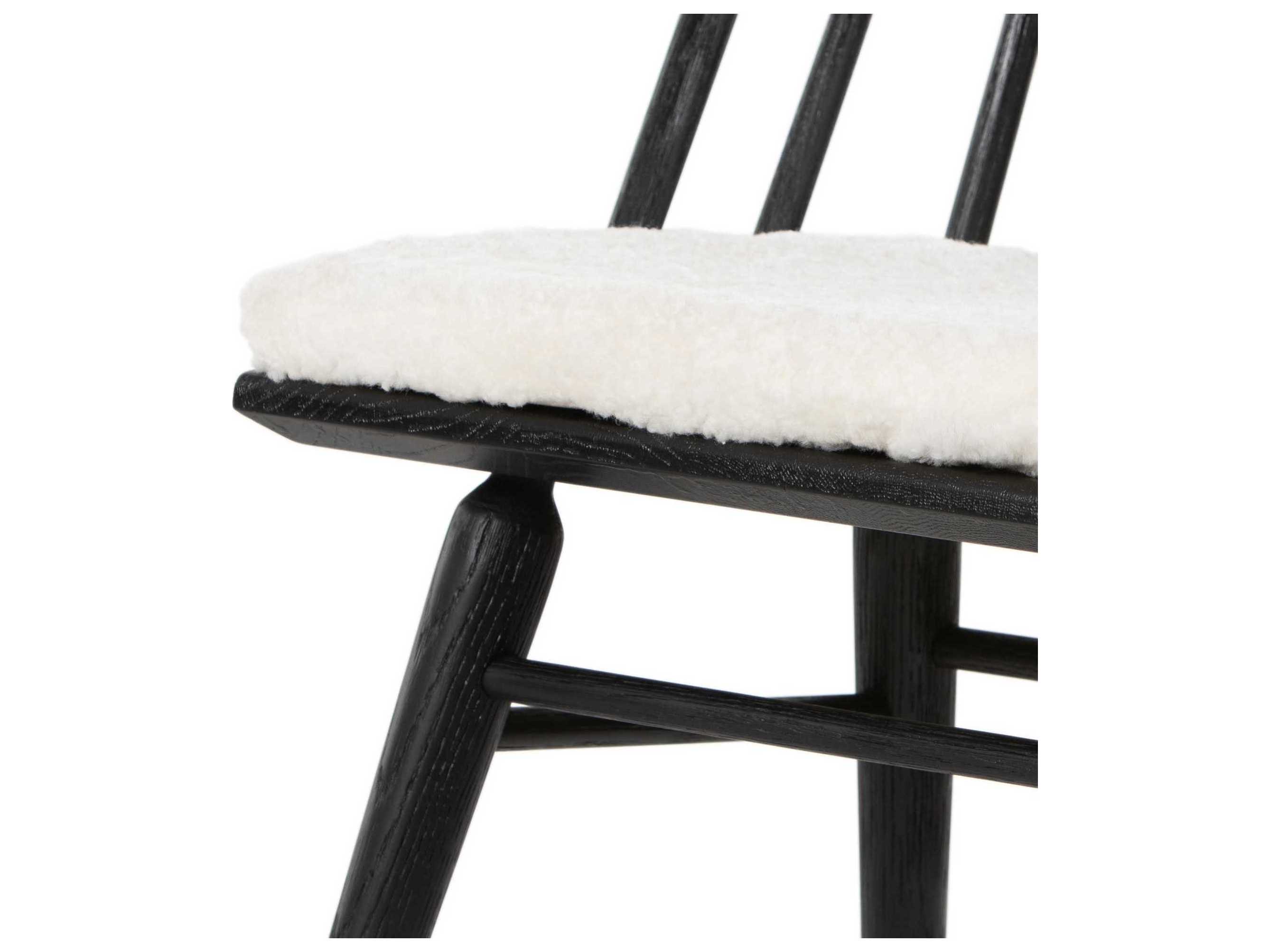 Four Hands Belfast Lewis Oak Wood Black Fabric Upholstered Side Dining