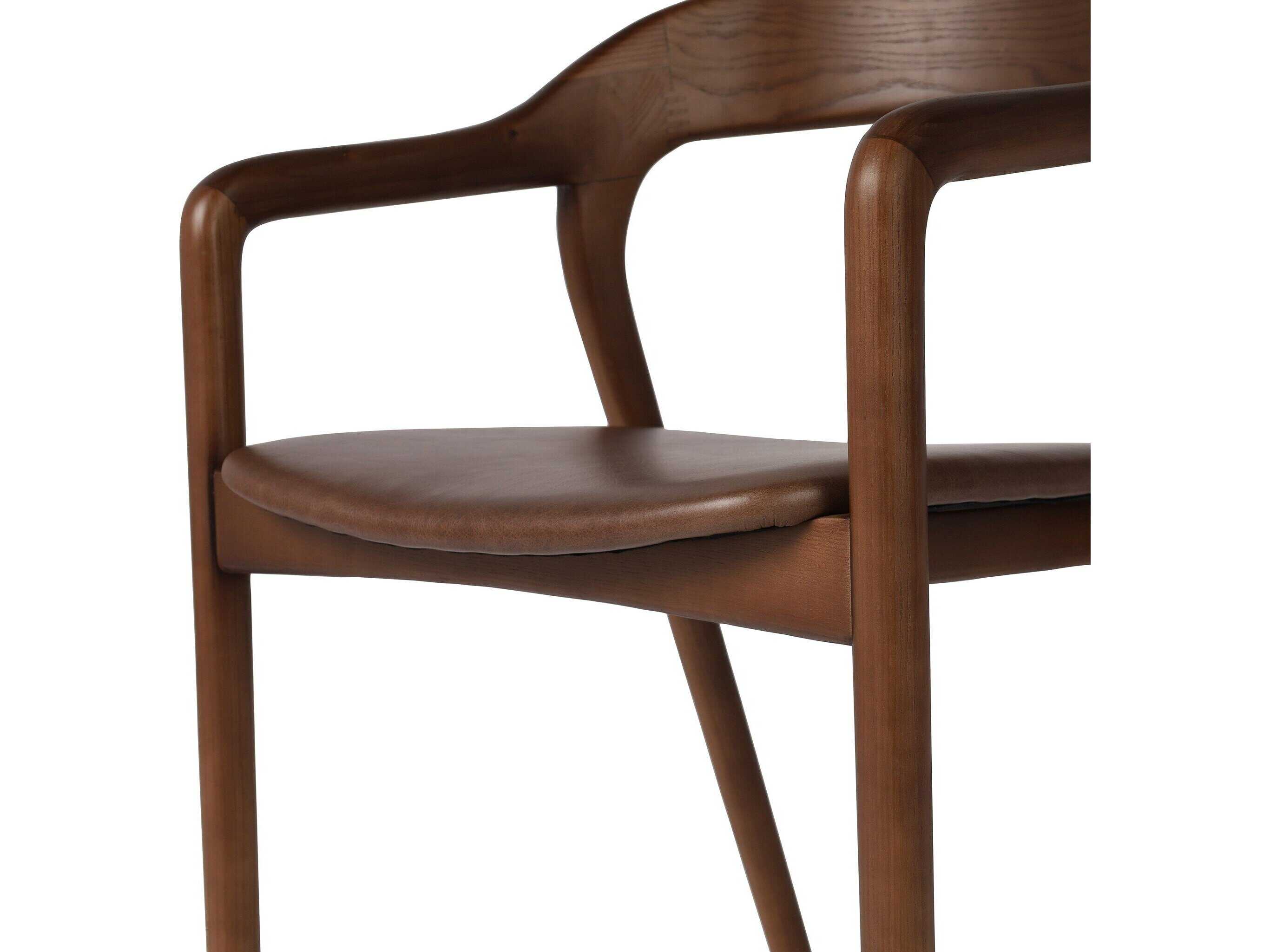Four Hands Allston Amare Leather Ash Wood Brown Upholstered Arm Dining
