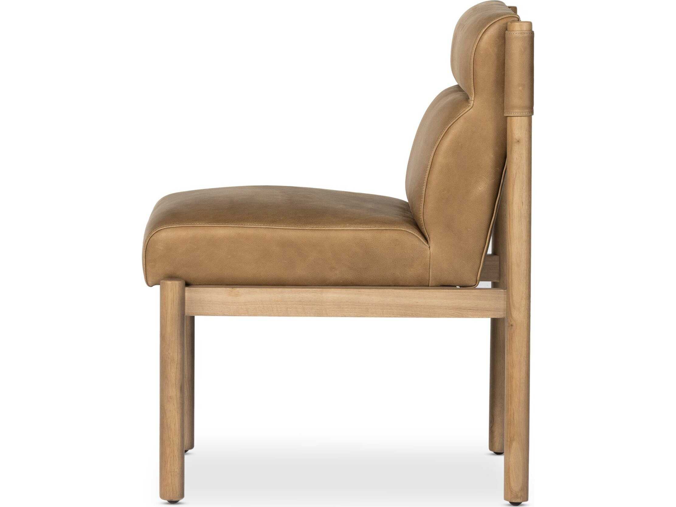 Four Hands Caswell Kiano Leather Parrawood Brown Upholstered Side