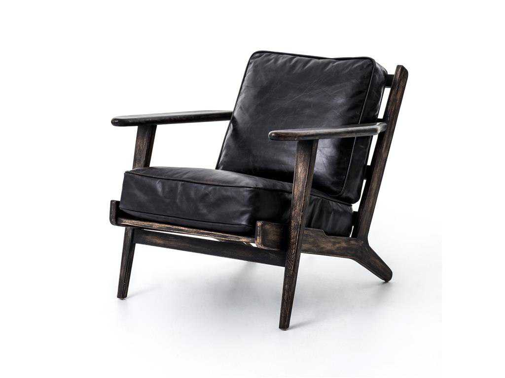 Four Hands Irondale Ebony, Black Washed Weathered Brooks Lounge Arm