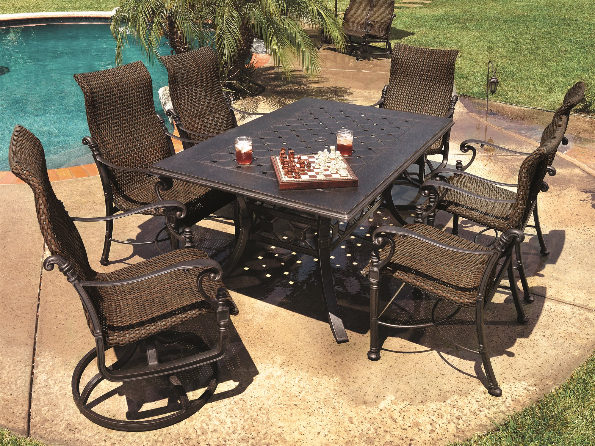 Gensun Florence Woven Cast Aluminum Dining Set GESFLRNCEWVNDINSET