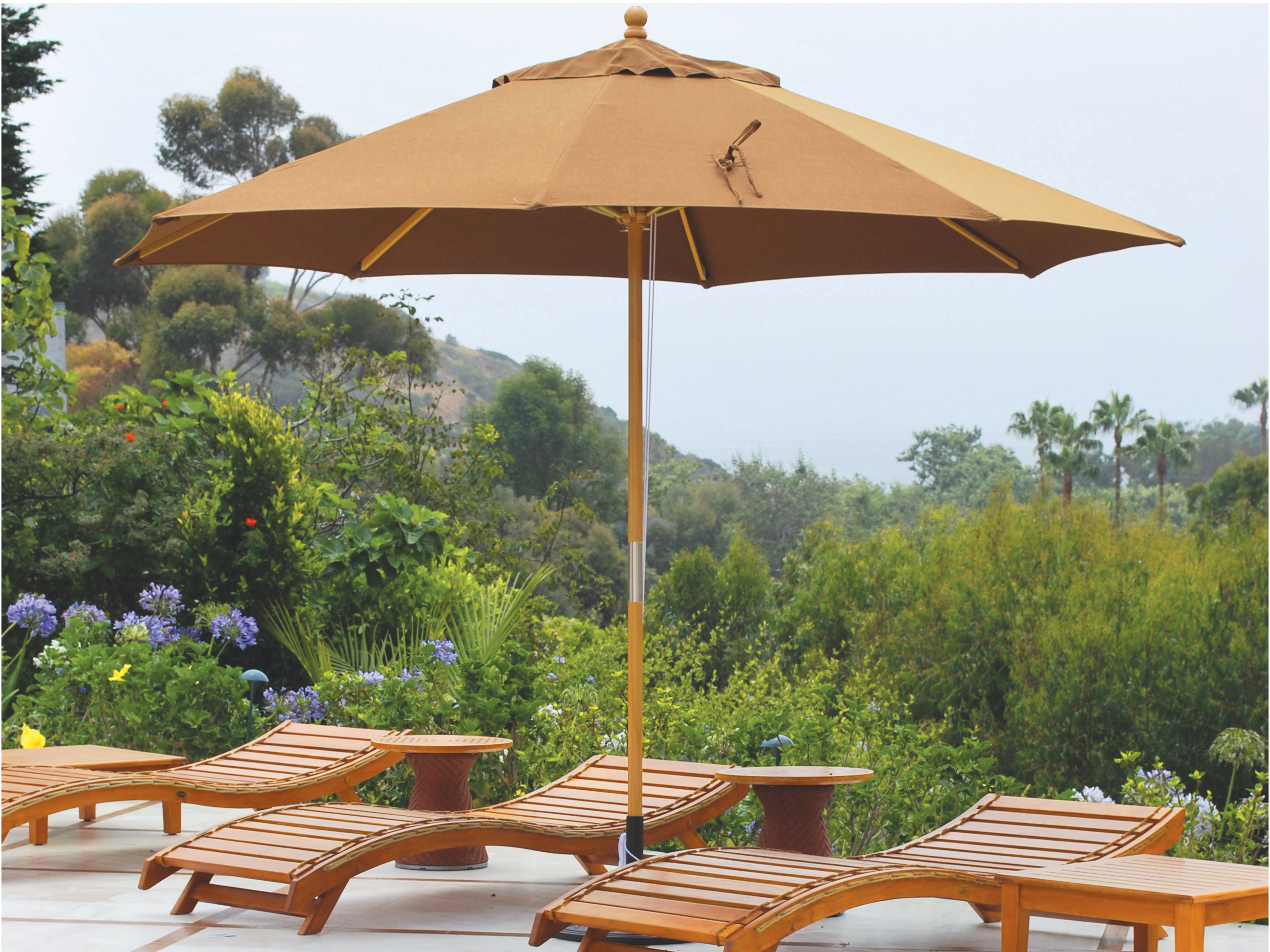 Galtech Quick Ship Light Wood 11 Foot Octagon Quad Pulley Lift Umbrella