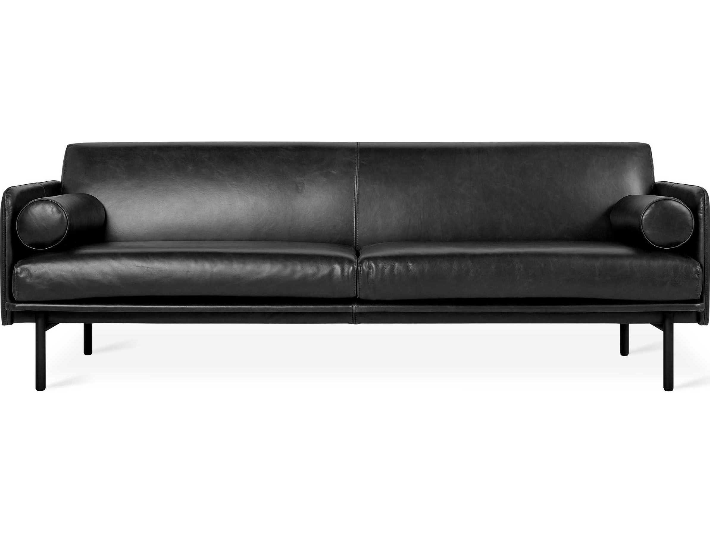 Gus* Modern Foundry Saddle Black Leather Sofa GUMECSFFOUNSADBLA
