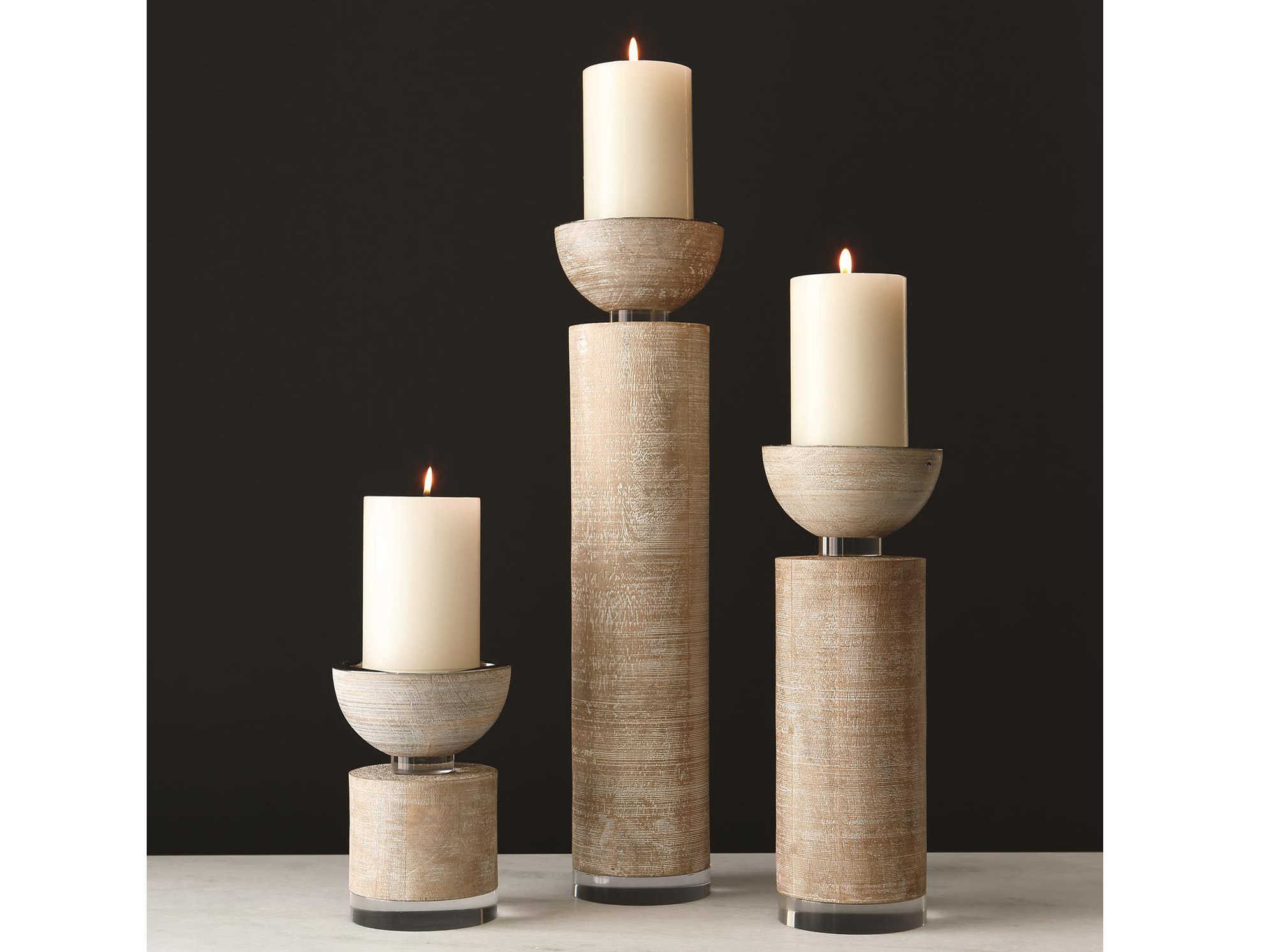 Global Views Scratched Pillar White Large Candle Holder GV991041